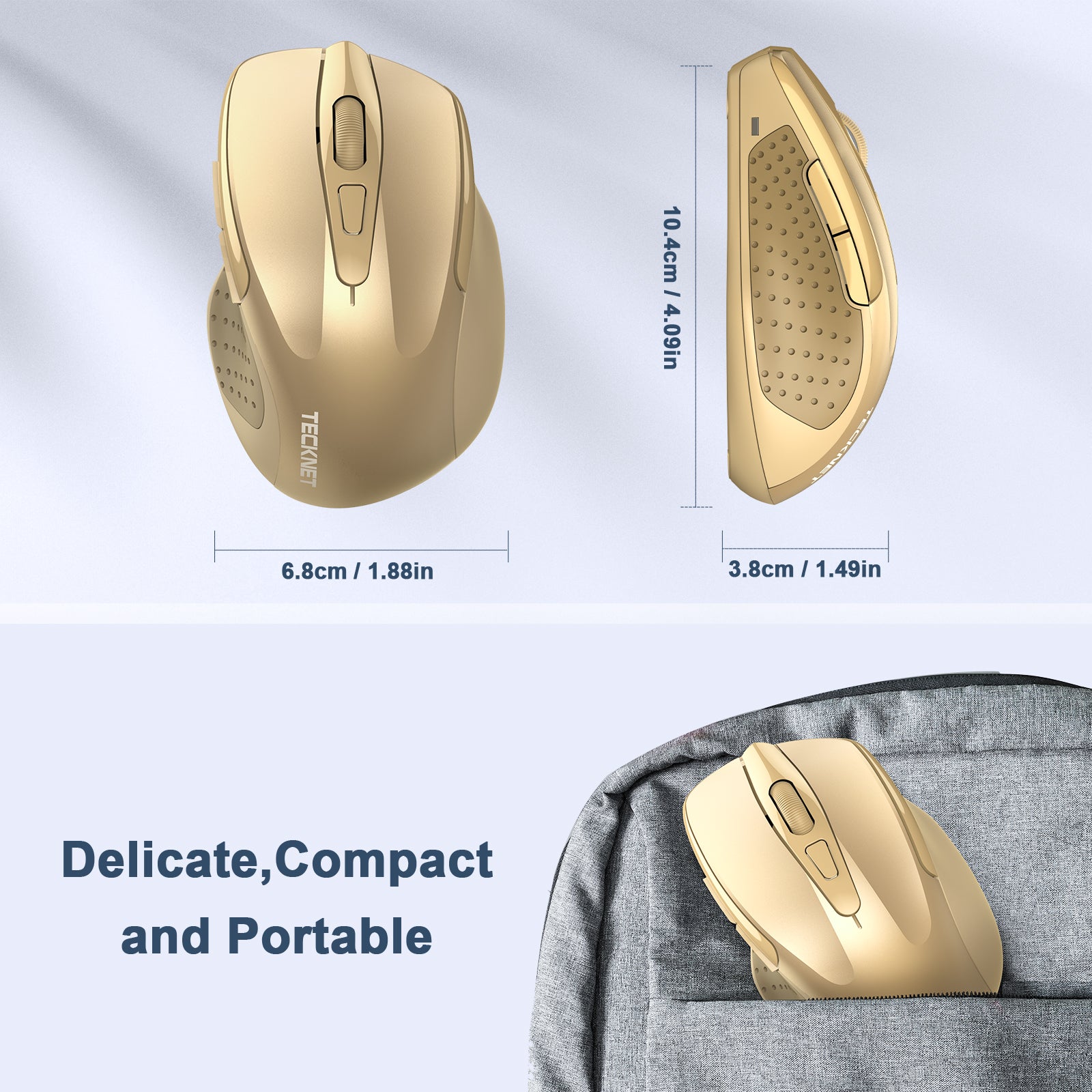 TECKNET Wireless Mouse, 2.4G Ergonomic Optical Mouse, Computer Mouse for Laptop, PC, Computer, Chromebook, Notebook, 6 Buttons, 24 Months Battery Life, 4000 DPI, 6 Adjustment Levels