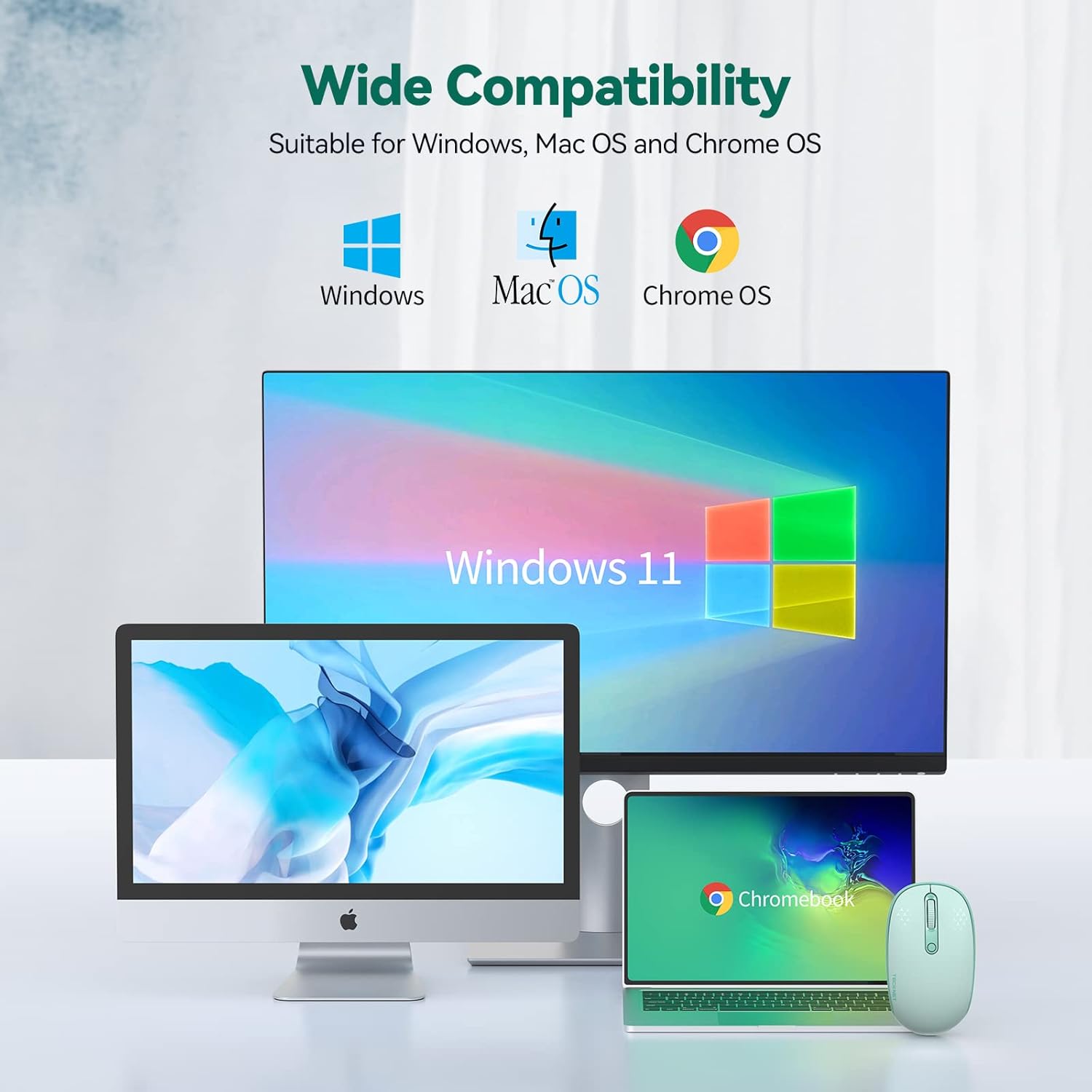 TECKNET Wireless Mouse for Laptop, 2.4G Quiet Computer Mouse with USB Receiver, 4 Buttons Portable Cordless Mice for Chromebook, Laptop, PC, Mac, 800/1200/1600 DPI