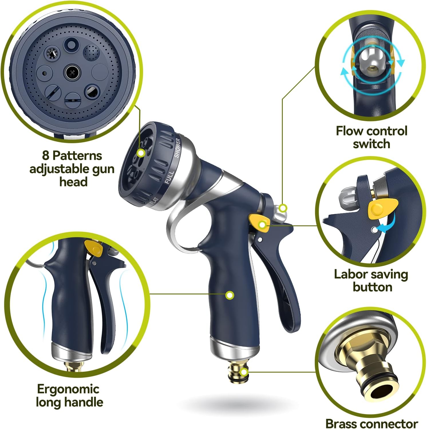 Tecknet Basics Hose Pipe Spray Gun with 8 Adjustable Patterns, 100% Heavy Duty Metal, Equipped with Premium Hose Nozzles