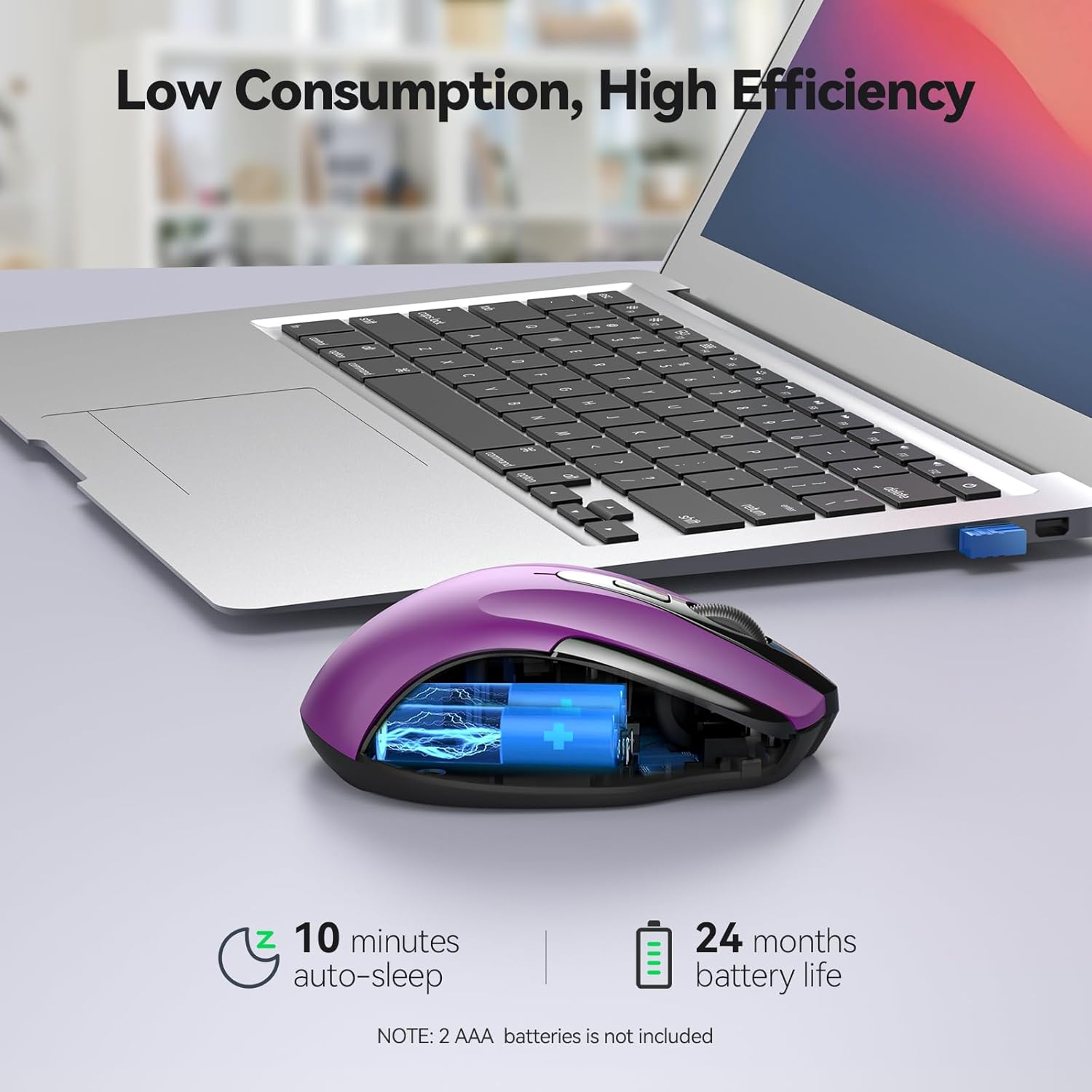 TECKNET Wireless Mouse, 2.4G Ergonomic Optical Mouse, Computer Mouse for Laptop, PC, Computer, Chromebook, Notebook, 6 Buttons, 24 Months Battery Life, 2600 DPI, 5 Adjustment Levels