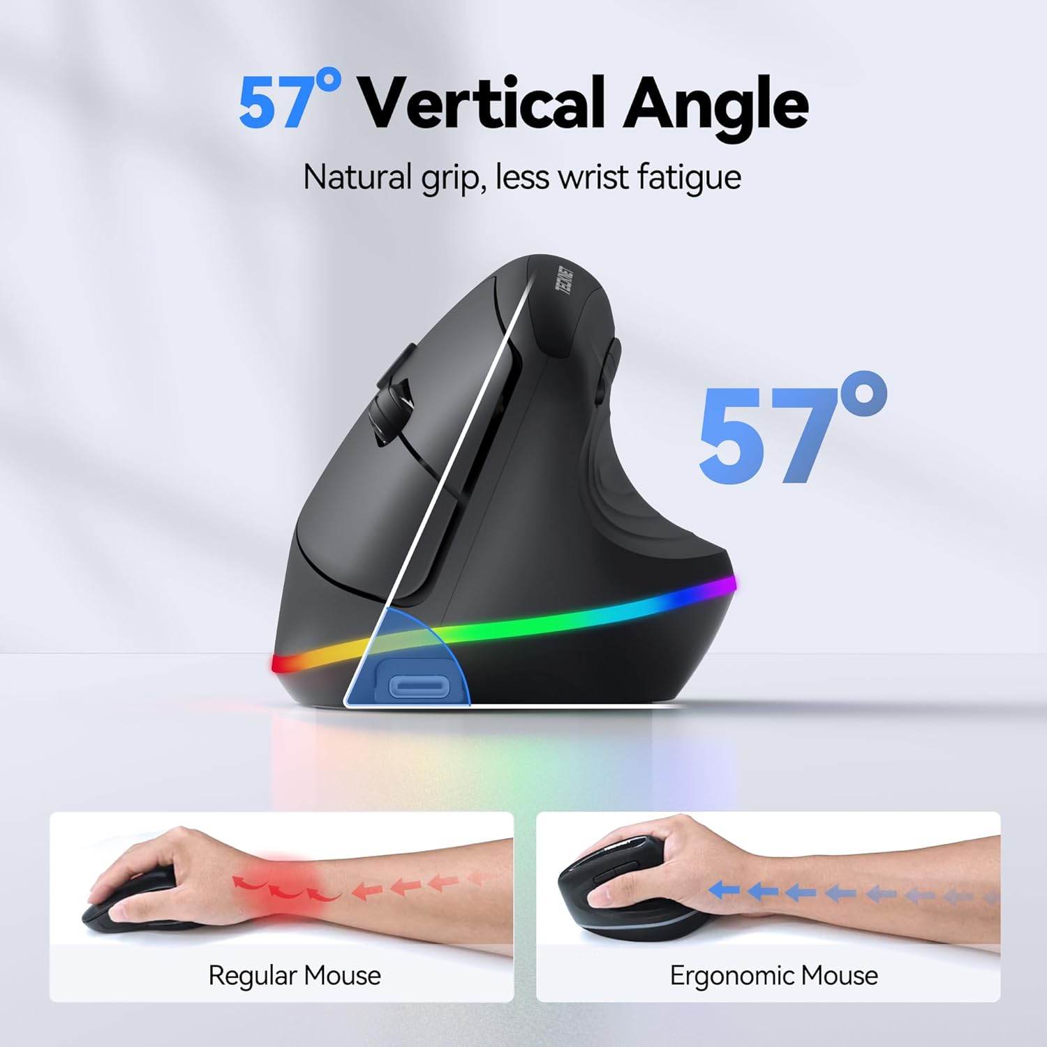 TECKNET RGB Wireless Ergonomic Mouse Rechargeable
