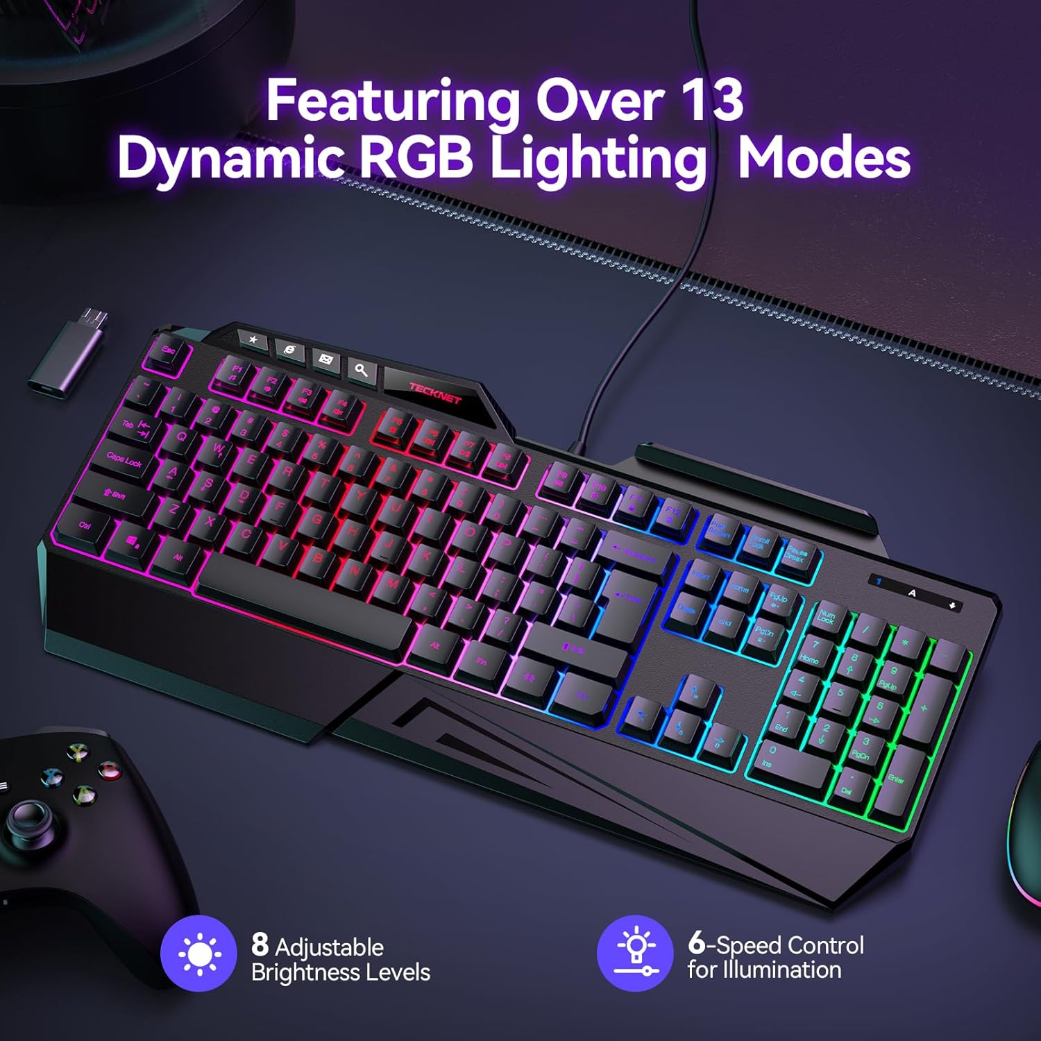 TECKNET Wired RGB Gaming Keyboard - 26-Key Anti-Ghosting