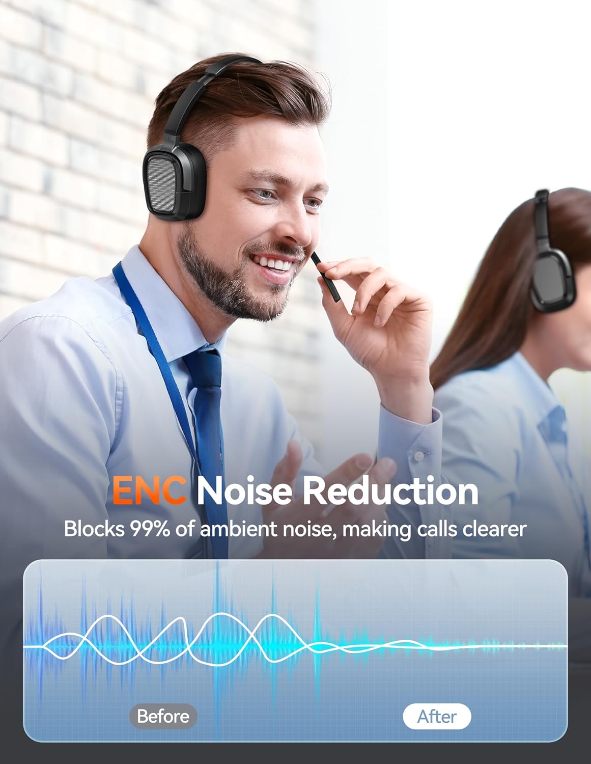 TECKNET Wireless Bluetooth Headset V6.0 with AI Noise-Cancelling Microphone