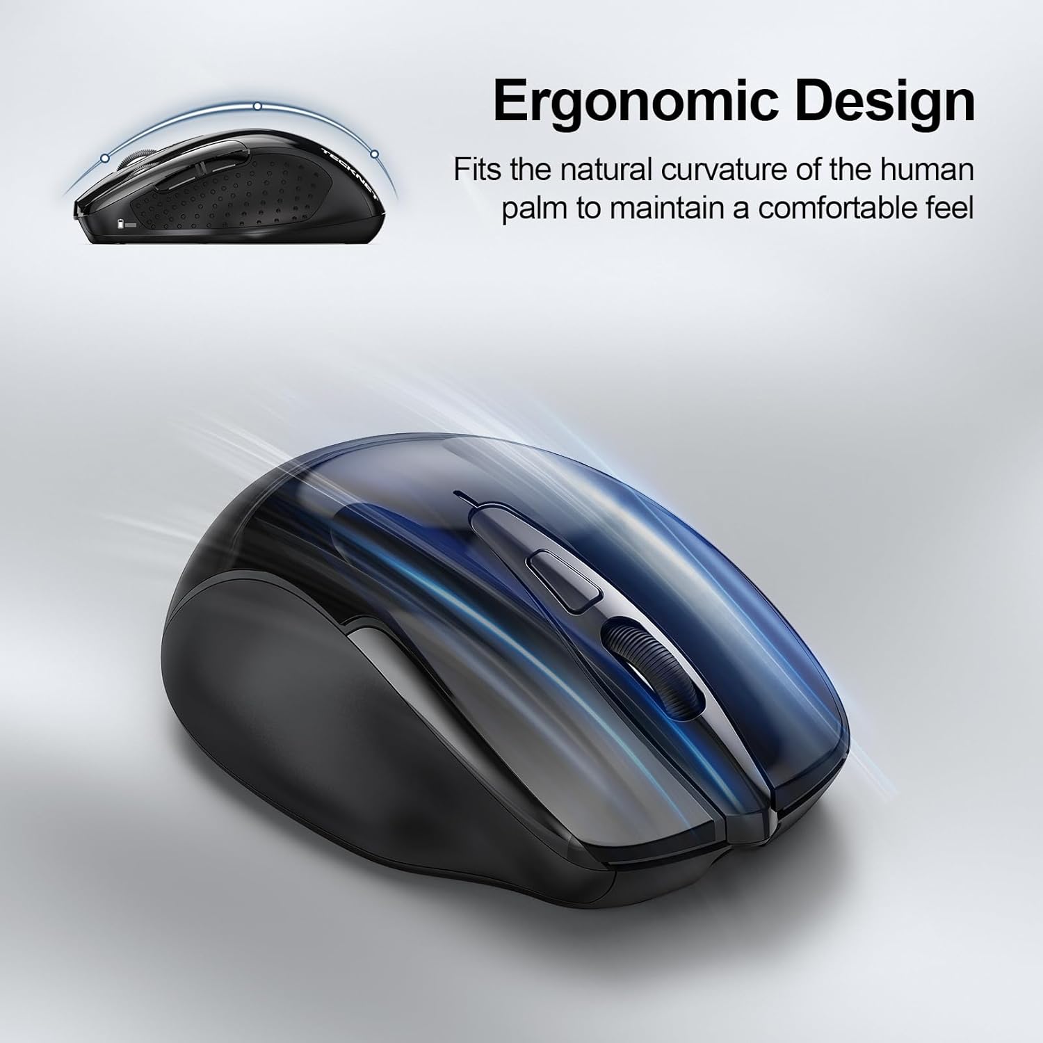 TECKNET Wireless Mouse (BT5.0/3.0 & 2.4G) Rechargeable 4800 DPI Silent USB A & Bluetooth Mouse 6 Buttons, Wide Compatibility