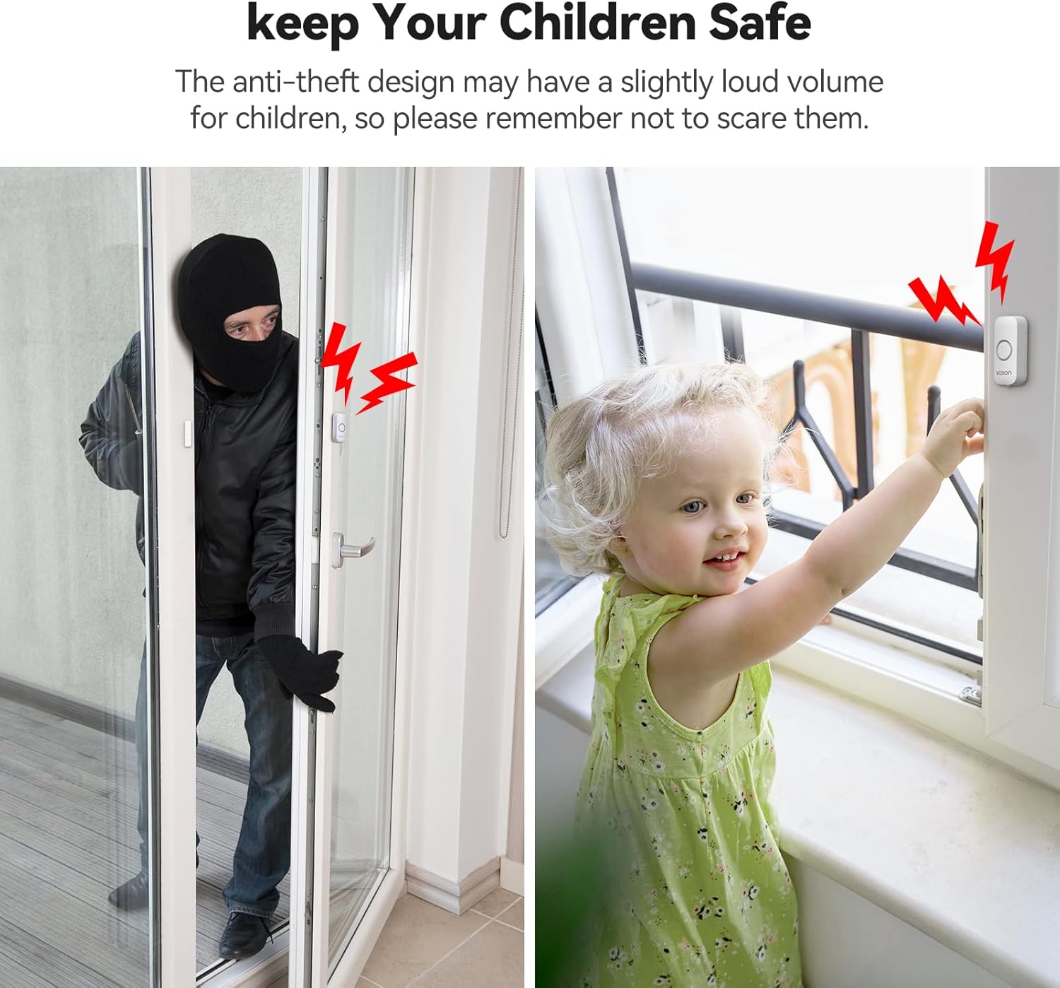 Door Alarms for Kids Safety, VOXON Window Alarm Door Alarm for Home Security Personal Security Window Alarms Sensor Burglar Door Alarm for Pool, Cars, Sheds, Caravans DIY Kit Pack of 2