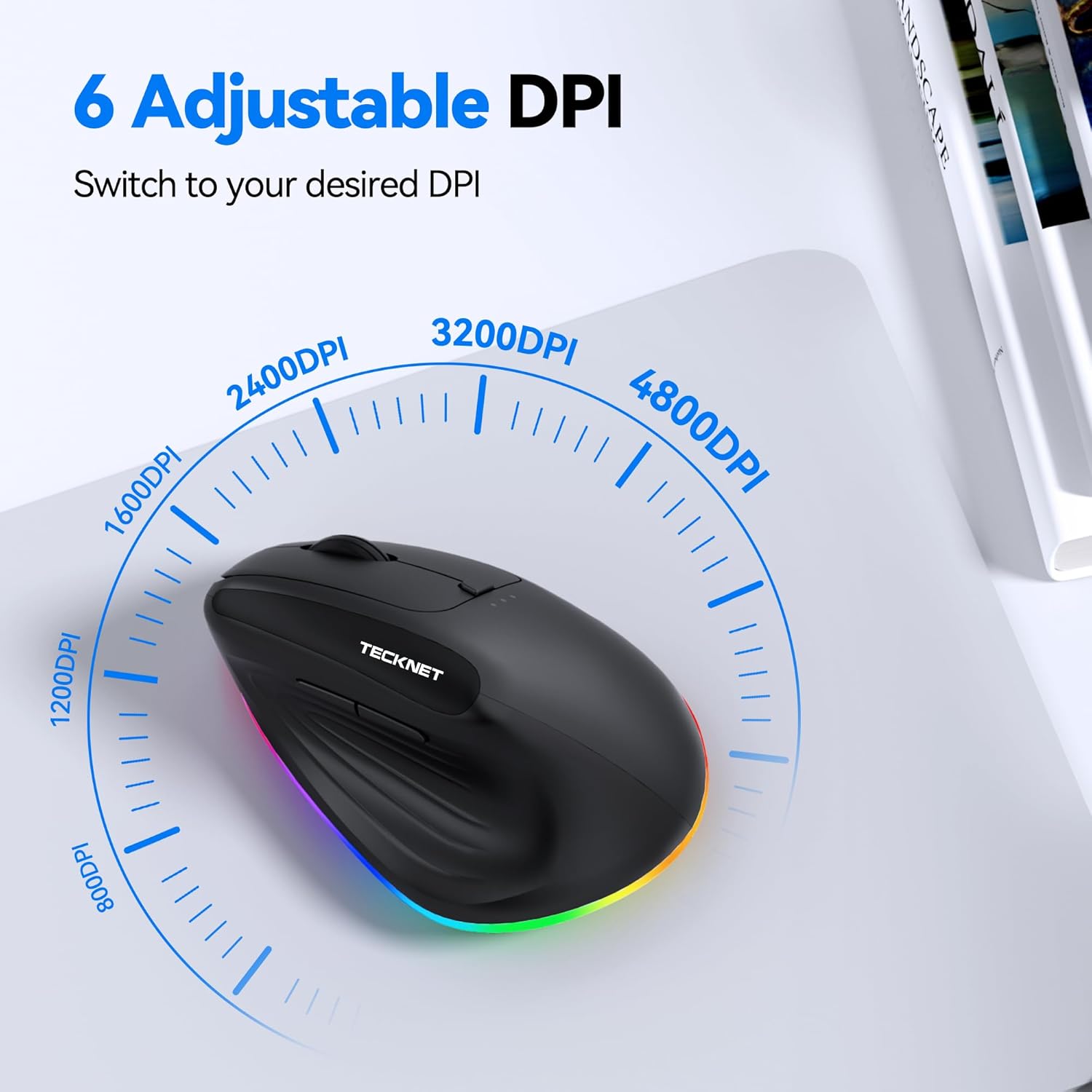 TECKNET RGB Wireless Ergonomic Mouse Rechargeable