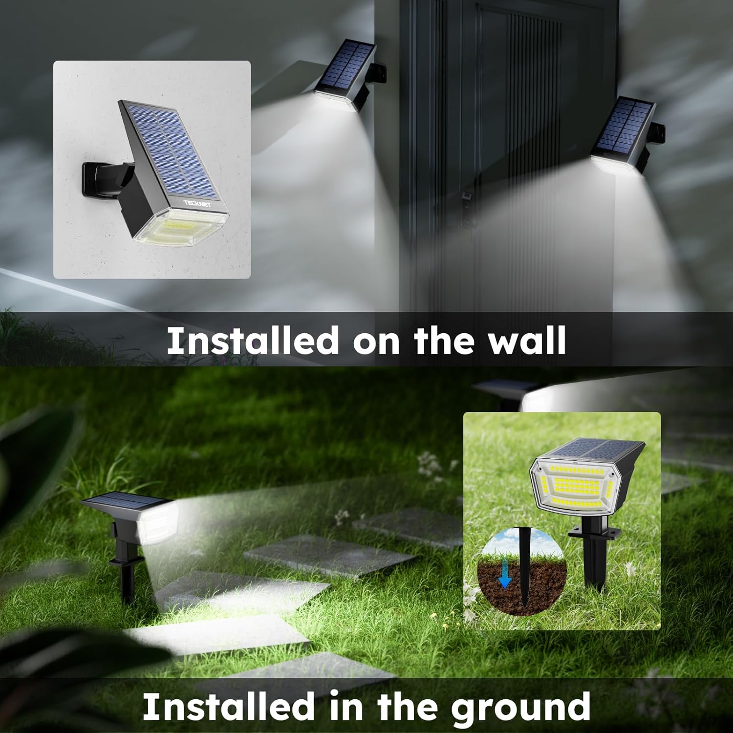 TECKNET Solar Spot Lights Outdoor 59 LEDs