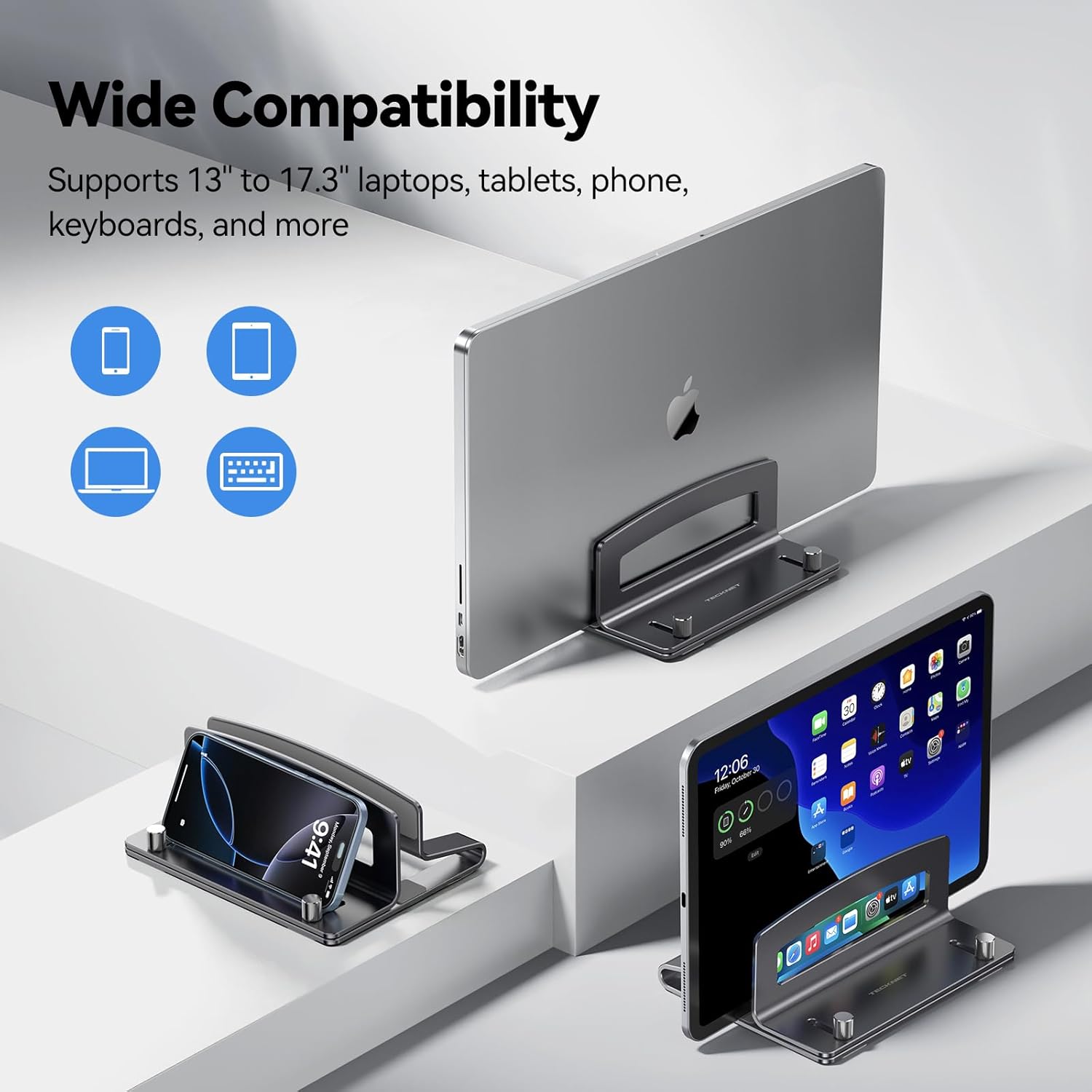 TECKNET Vertical Laptop Stand, Adjustable Aluminum Laptop Stand (Fits Up to 17.3")