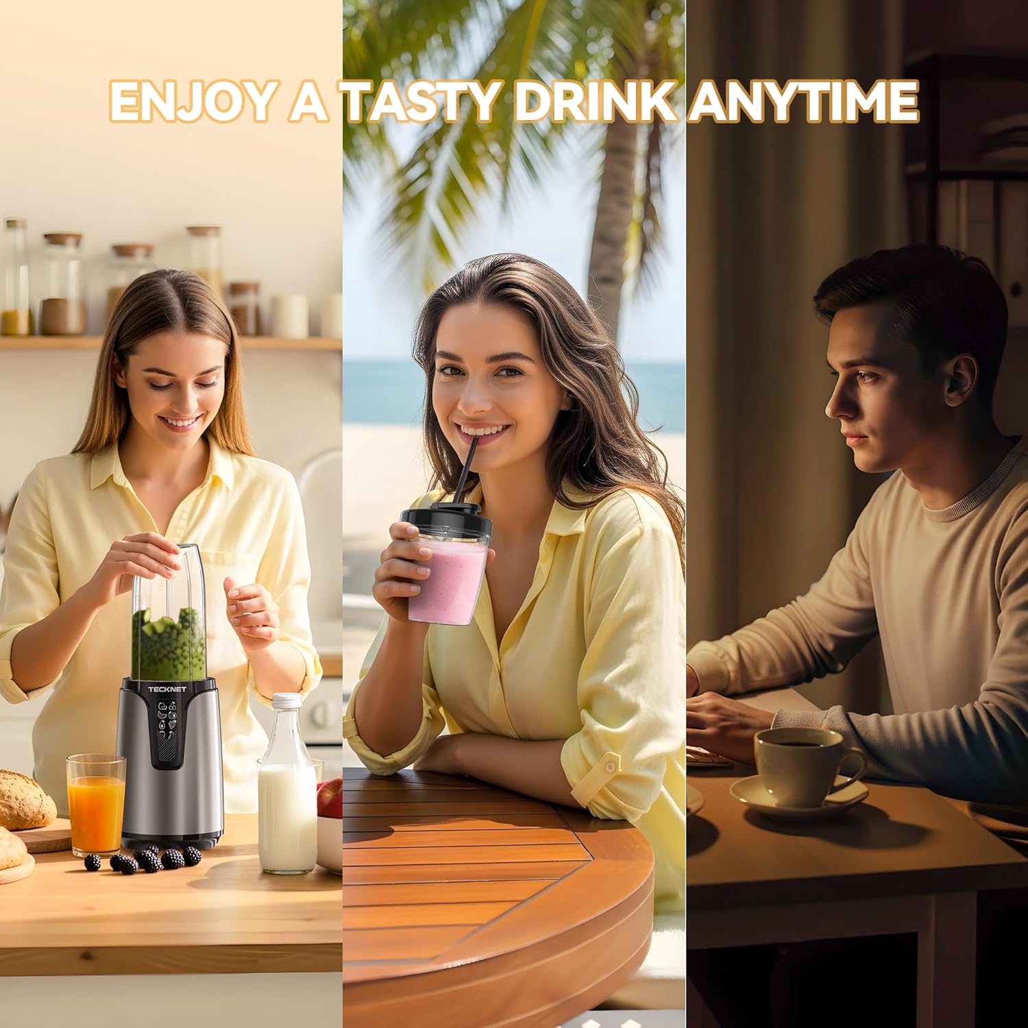 TECKNET 1000W Bullet Blender with 2 BPA-Free Cup