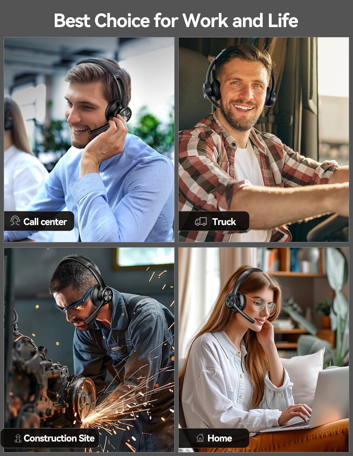TECKNET Bluetooth Headset, USB Wireless Headset with Microphone Noise Canceling, 50H Playtime & Mute, Wireless Headphones with Mic BT 5.2 On-Ear Headphones for Trucker Cellphone Office Call Center