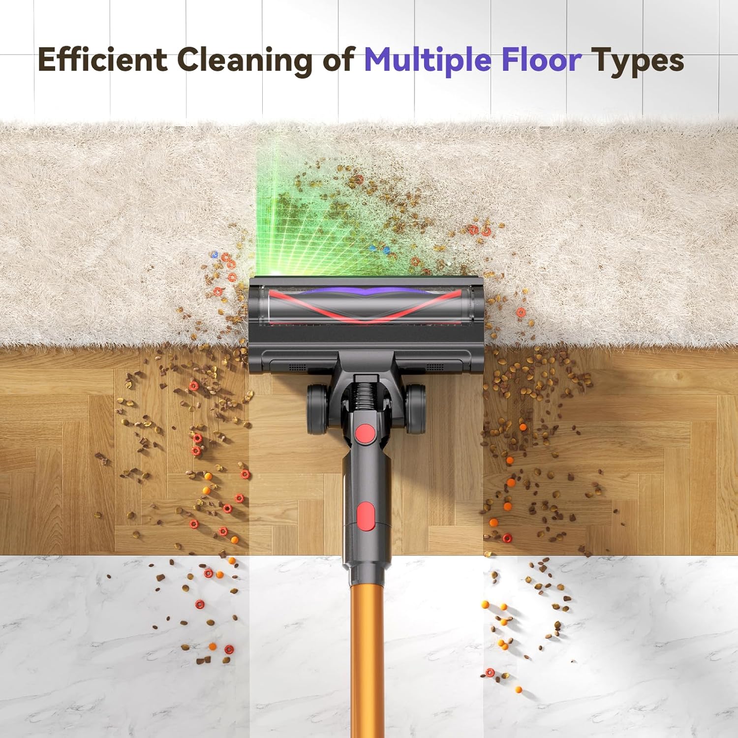 TechRise Cordless Vacuum Cleaner, 500W/45Kpa Stick Vacuum for Home, Anti-Tangle Brush & 8-in-1 Self-Standing, Up to 60Mins Runtime Lightweight with LED Display for Hardwood Floor,Carpet,Pet Hair