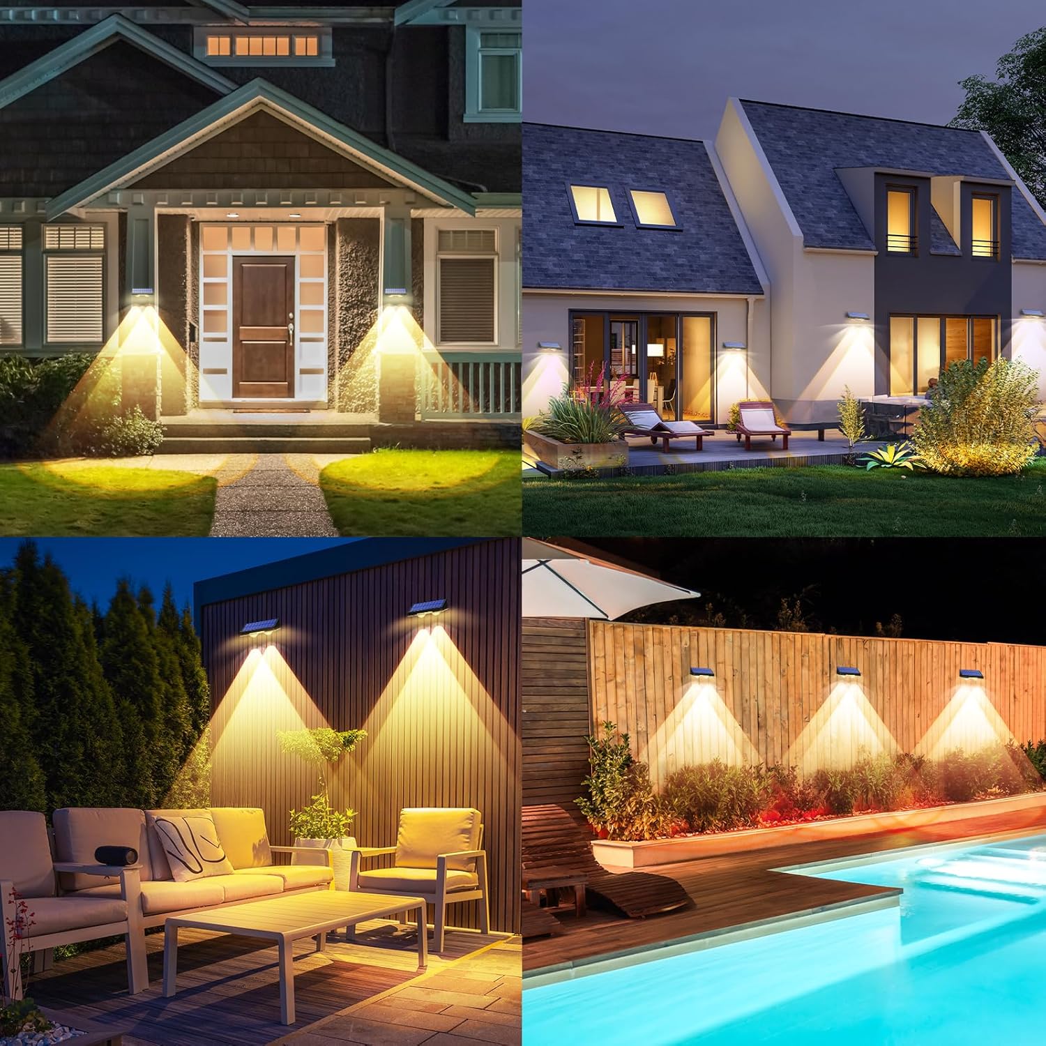 TECKNET Solar Fence Lights Outdoor 3 Modes 3500K/4500K/6500K