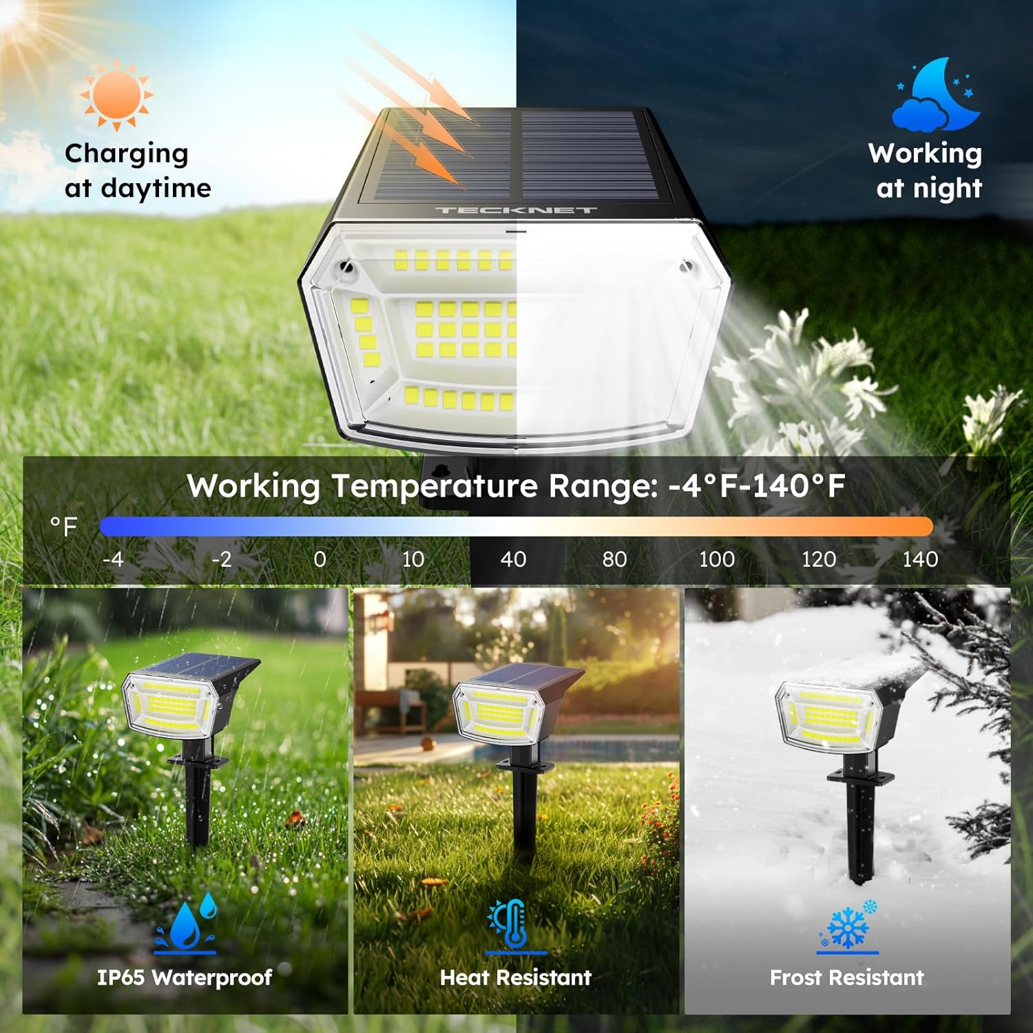 TECKNET Solar Spot Lights Outdoor 59 LEDs