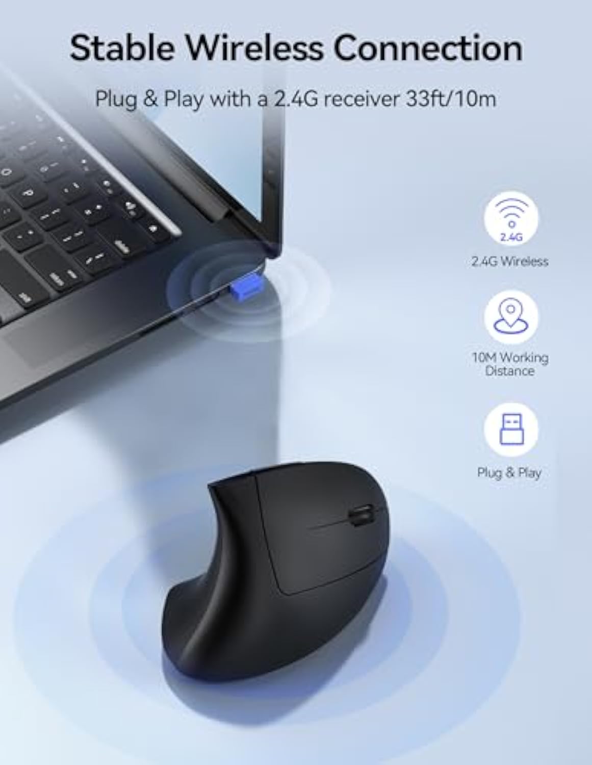 TECKNET Ergonomic Mouse, Wireless Vertical Mouse, 5 Adjustable DPI Levels