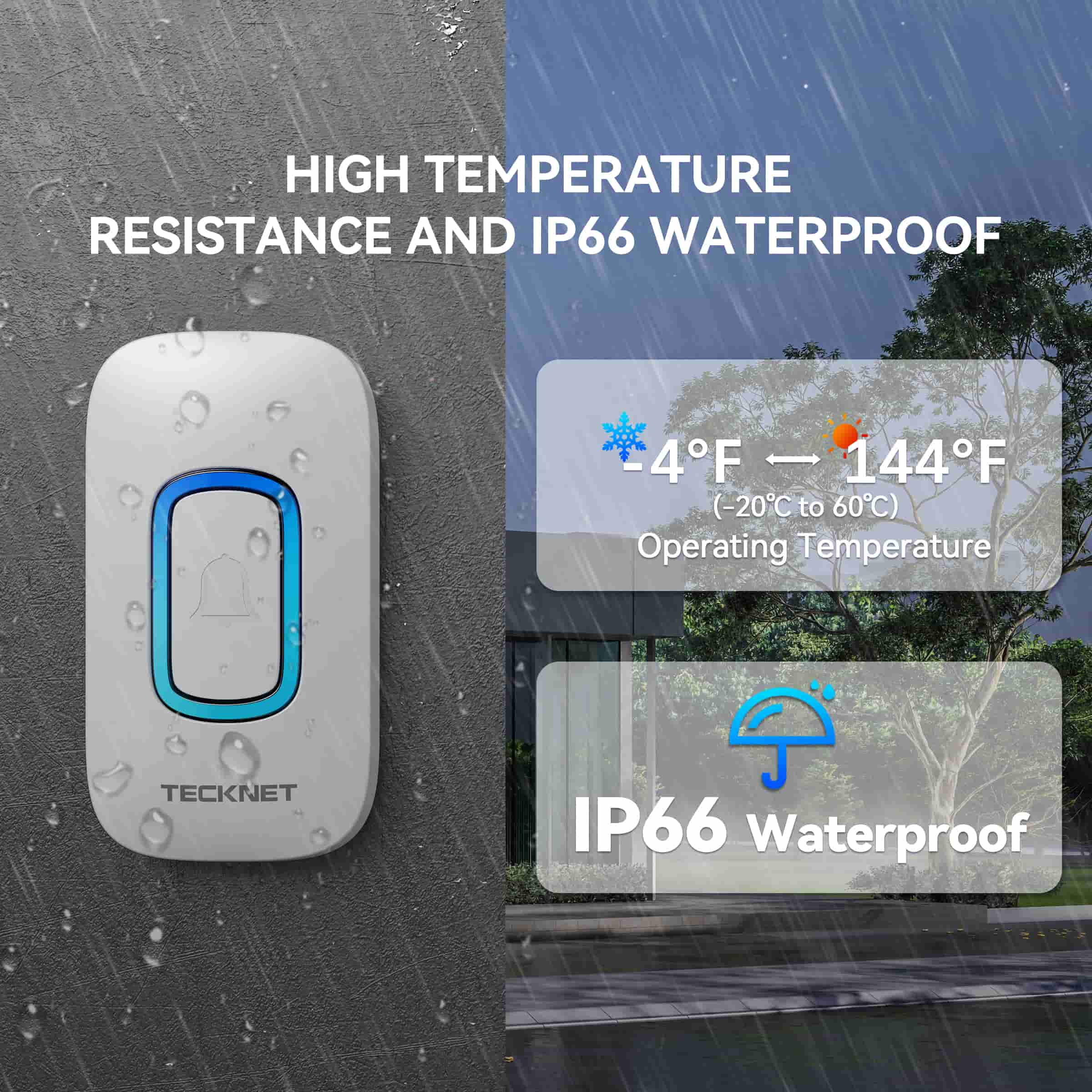 TECKNET  Battery Powered Wireless Doorbell With RGB Light