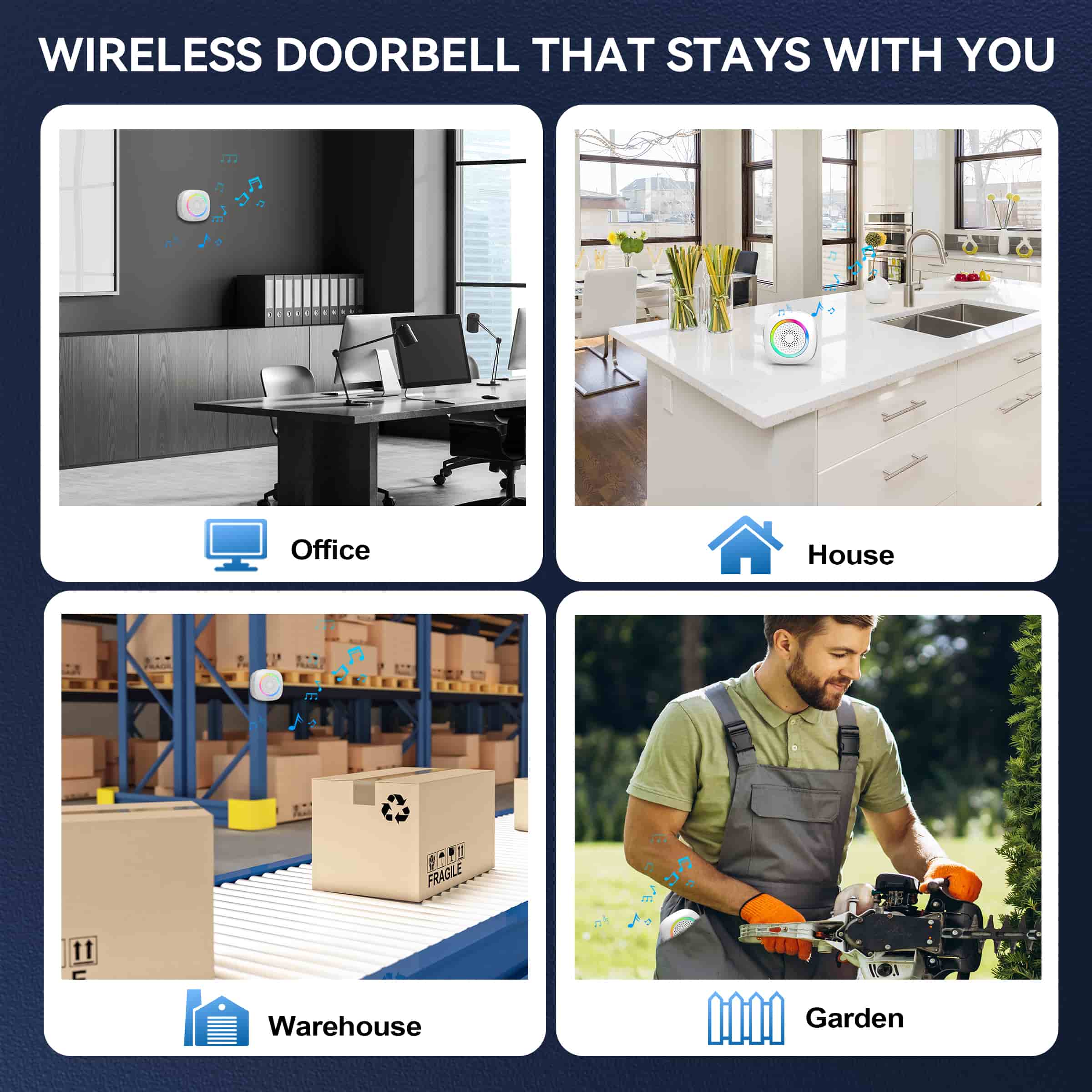 TECKNET  Battery Powered Wireless Doorbell With RGB Light