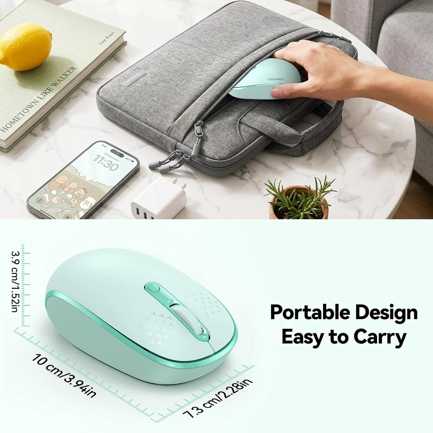TECKNET Wireless Mouse, 2.4G Quiet Computer Mouse with USB Receiver, 4 Buttons Portable Cordless Mice for Chromebook, Laptop, PC, Mac, 800/1200/1600 DPI
