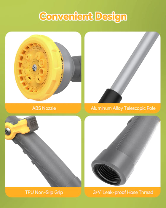 VOXON Telescopic Watering Wand, 29–43", 10 Patterns, 180° Swivel Head, Thumb Control