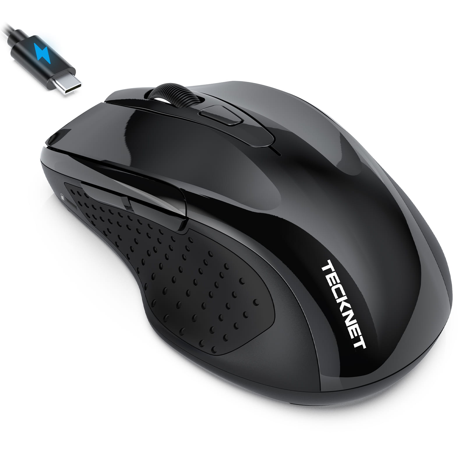 TECKNET Rechargeable Jiggler Wireless Mouse (BT5.0/3.0 & 2.4G) 4800 DPI Silent USB A & Bluetooth Mouse 6 Buttons