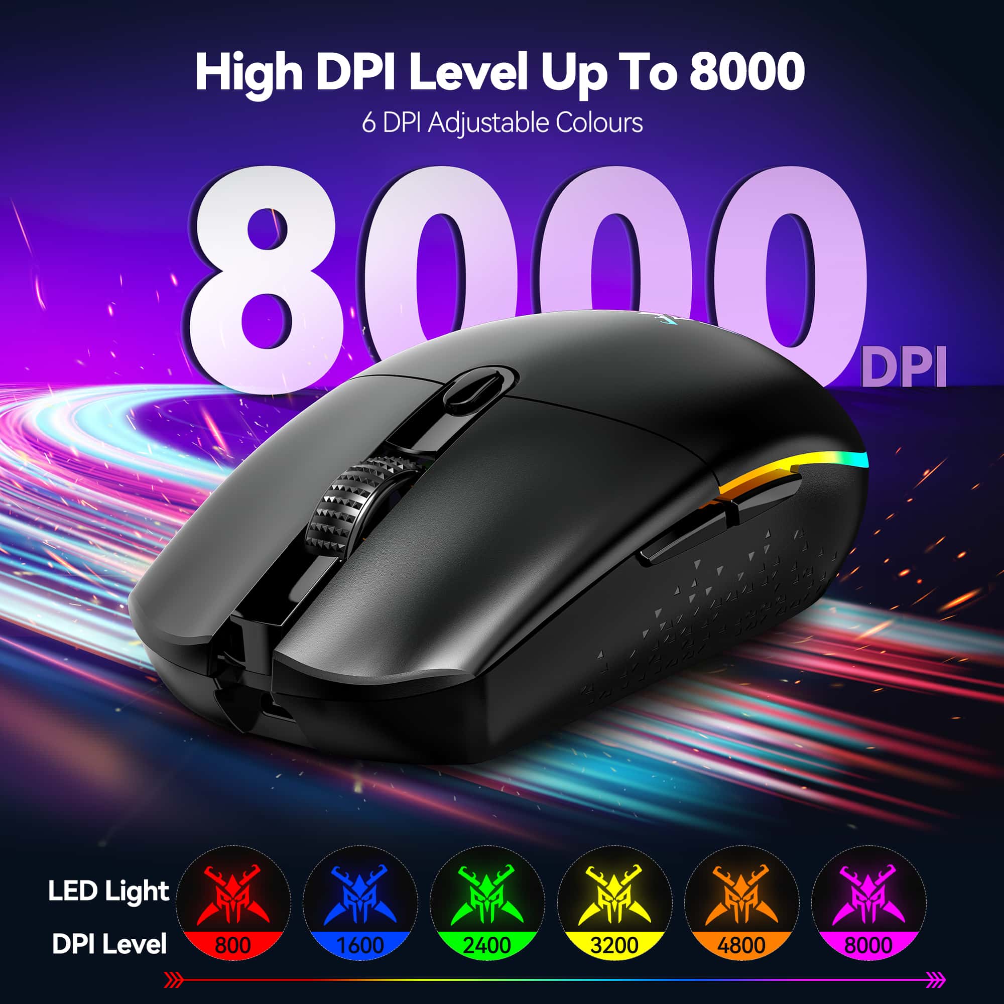 TECKNET Wireless Gaming Mouse with 8000 DPI & 6 Programmable Buttons