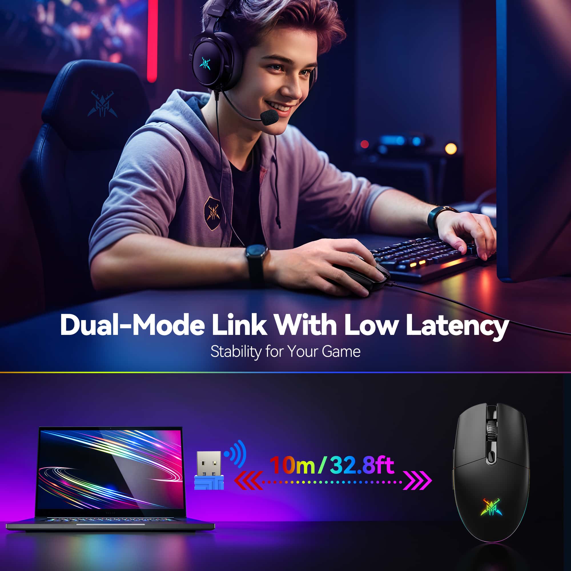 TECKNET Wireless Gaming Mouse with 8000 DPI & 6 Programmable Buttons