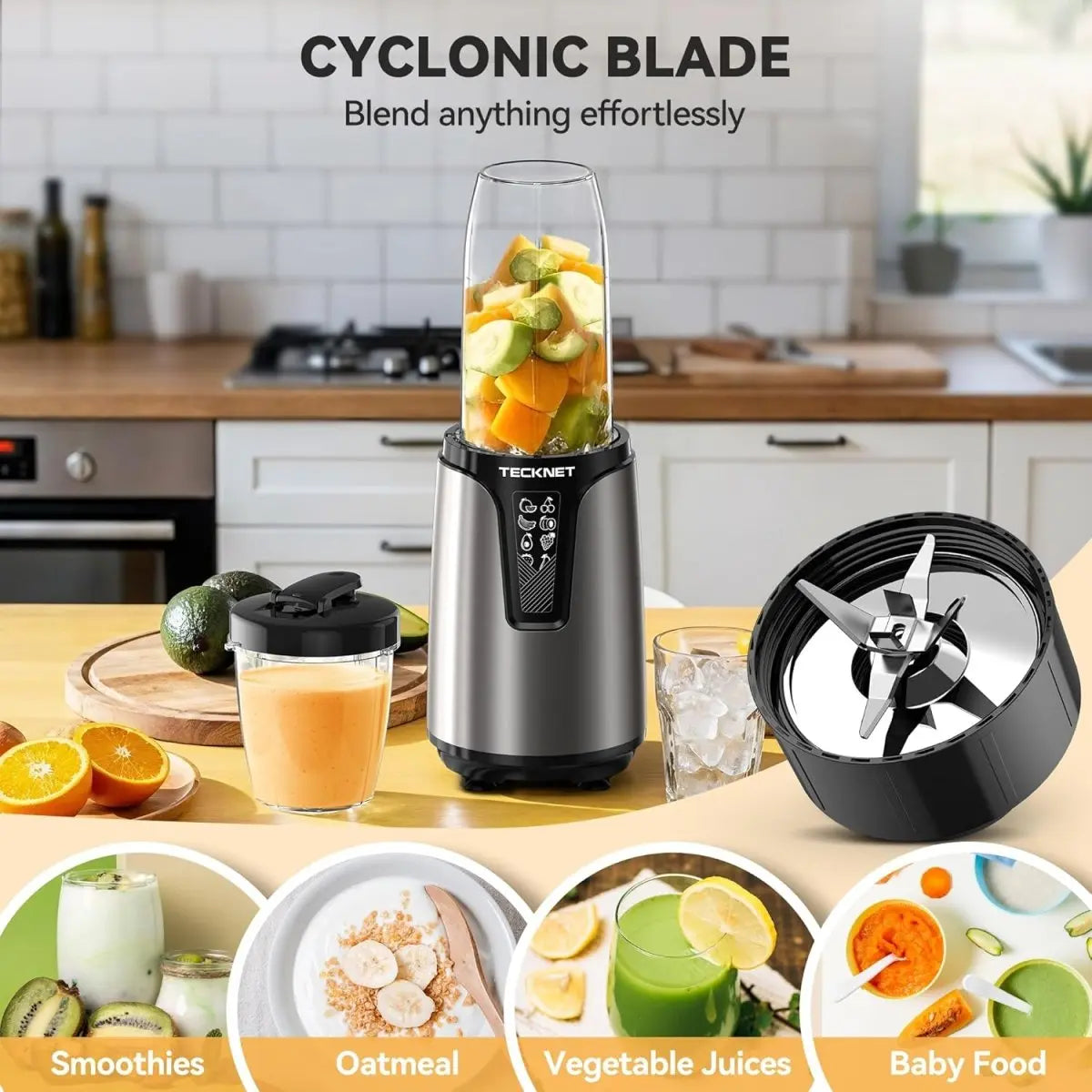 TECKNET 1000W Bullet Blender with 2 BPA-Free Cup
