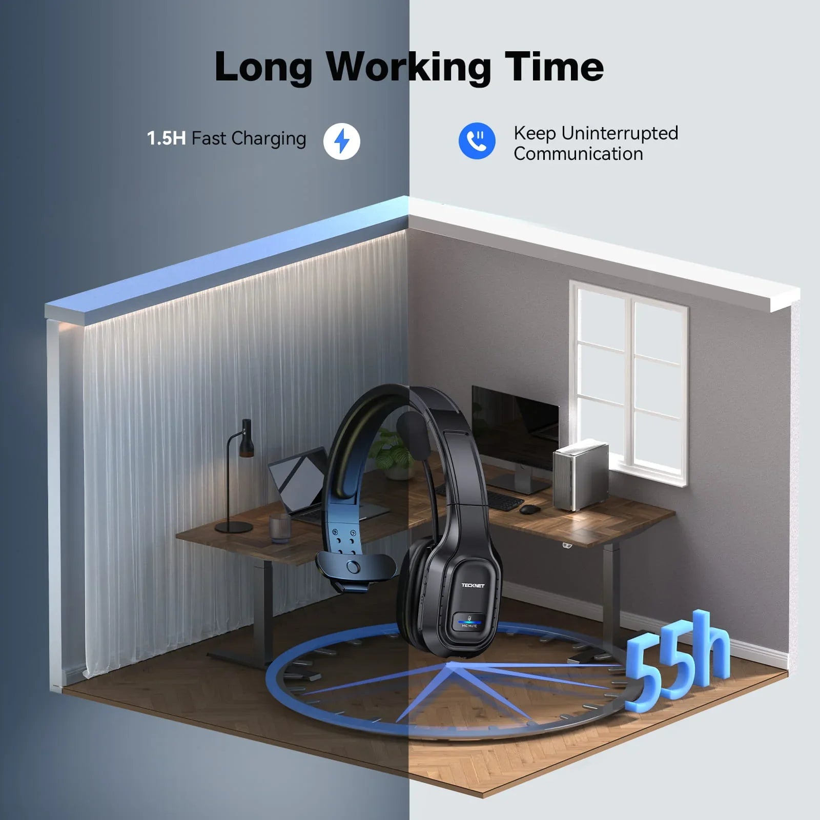 TECKNET Bluetooth Headset With Mic Noise Canceling