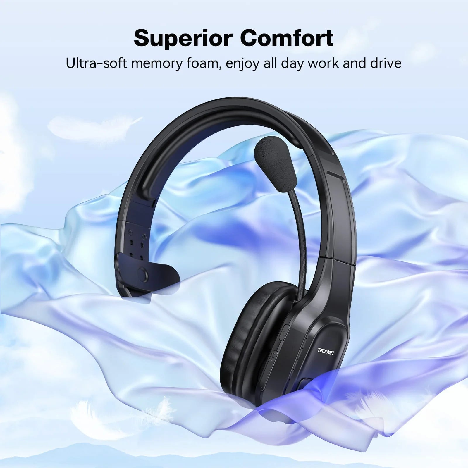 TECKNET Bluetooth Headset With Mic Noise Canceling