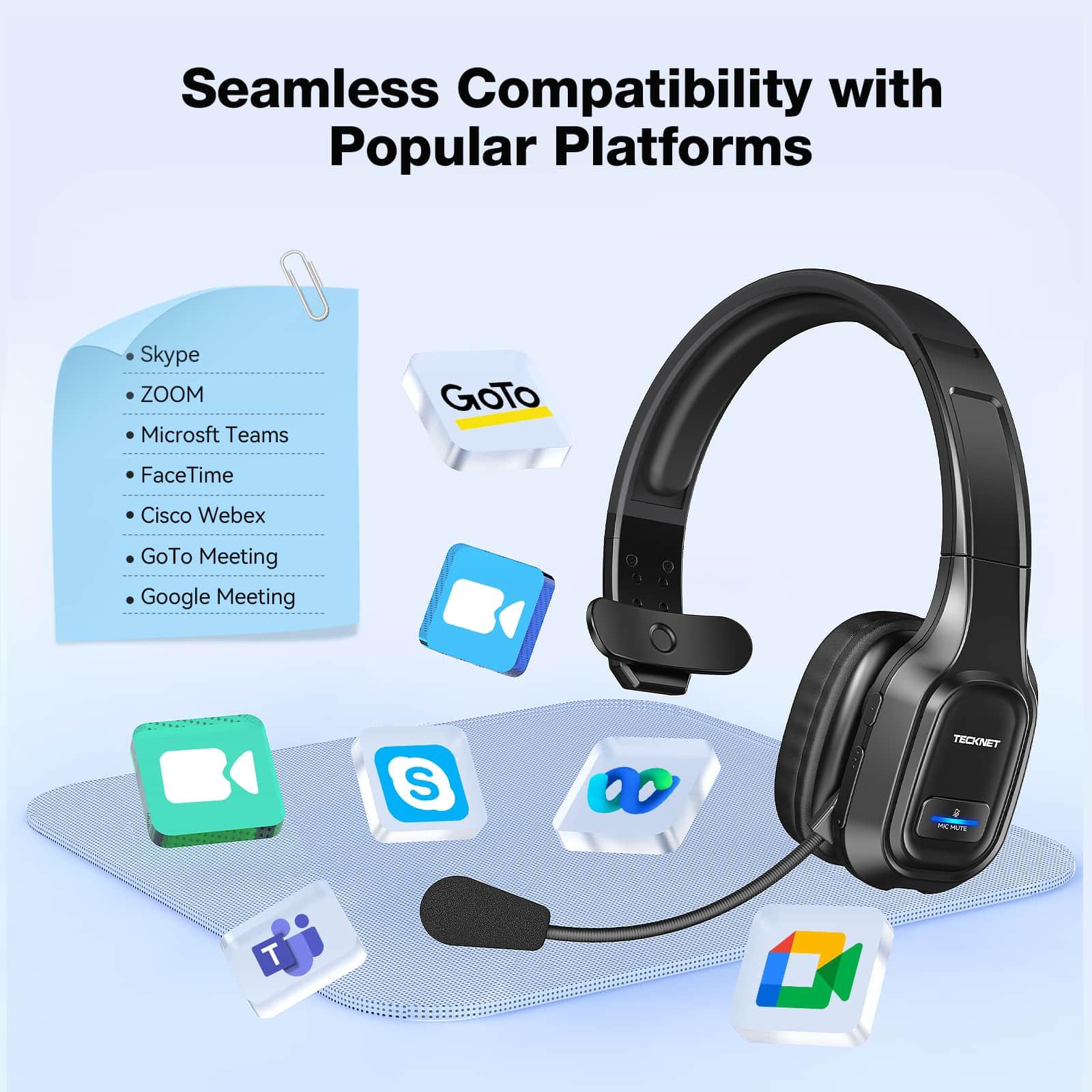 TECKNET Bluetooth Headset With Mic Noise Canceling