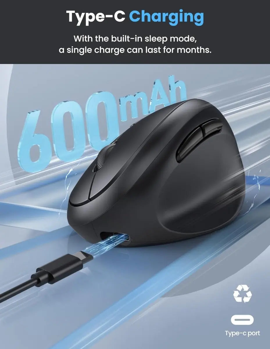 TECKNET Ergonomic Mouse, Bluetooth Wireless Vertical Mouse, Rechargeable Battery, Quiet Clicks, 4800 DPI Adjustable