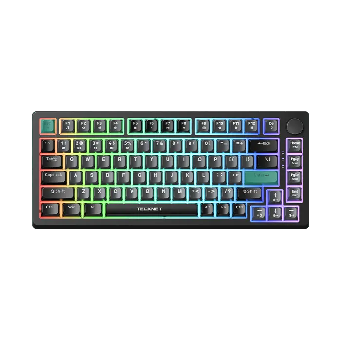 TECKNET RGB Gaming Keyboard,Compact 83 Keys Wired Keyboard with Volumn Knob
