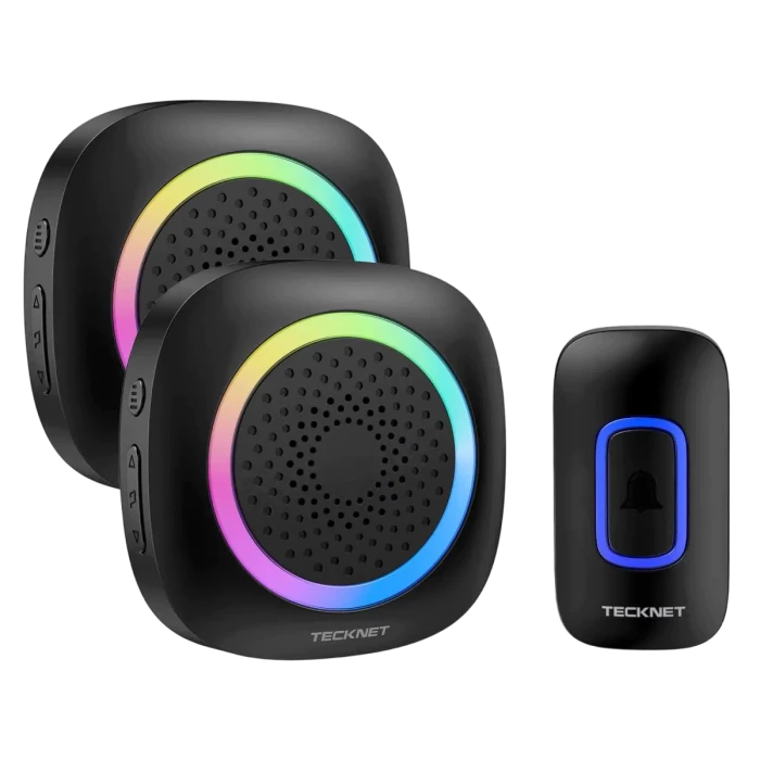 TECKNET Wireless Doorbell With 2 Portable Doorbell With RGB Light