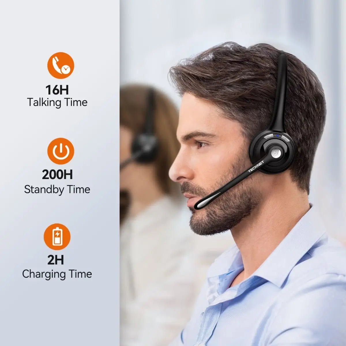 TECKNETTECKNET Lightweight Wireless Headset With Mic