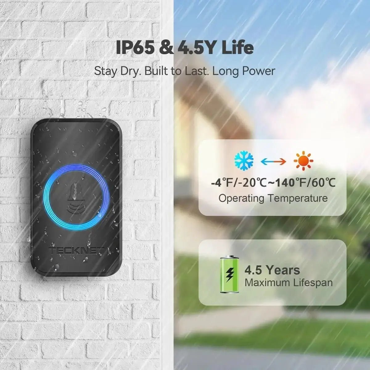 TECKNETTECKNET Waterproof Wireless Doorbell with 1300ft Range