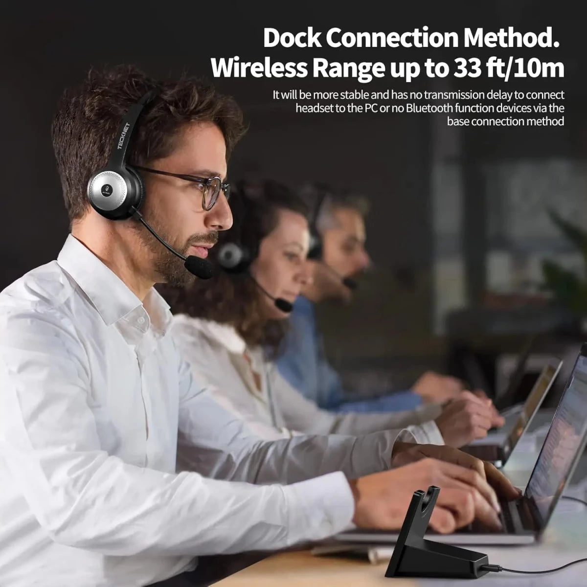TECKNETTECKNET Wireless Headset W/ Pogo Charging Dock