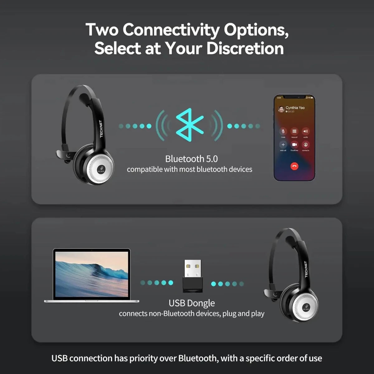 TECKNETTECKNET Wireless Headset W/ Pogo Charging Dock