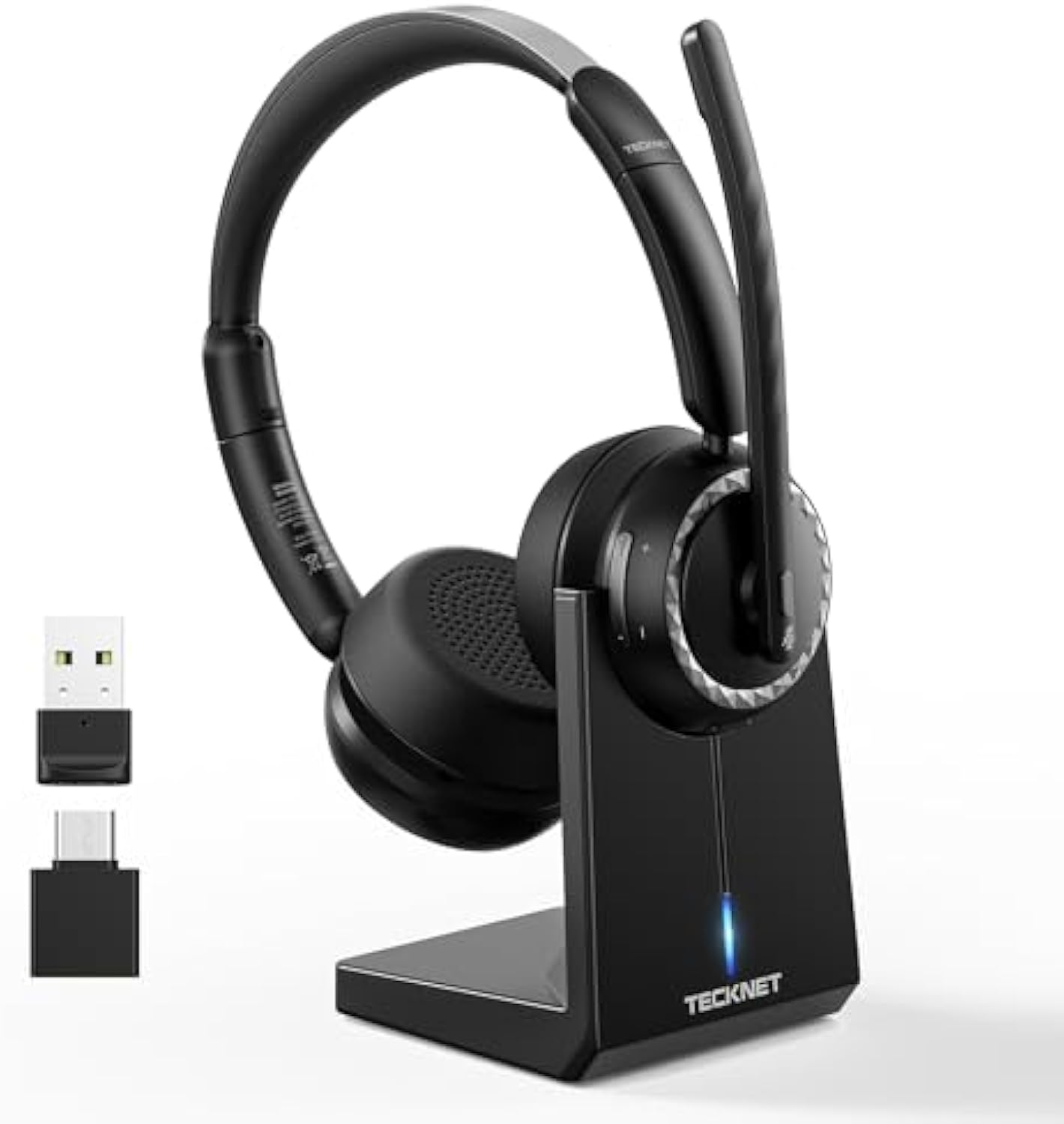 TECKNET Wireless Headset, 5.3 Bluetooth Headset with AI Noise Cancelling Mic