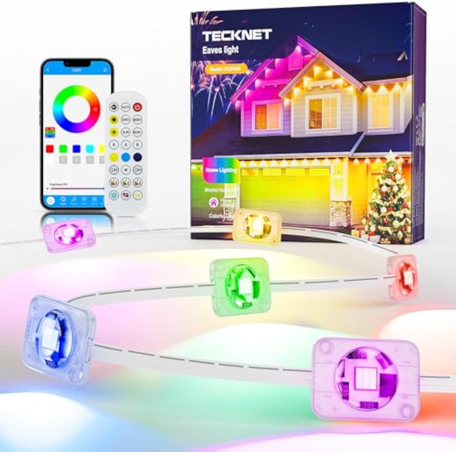 TECKNET 100FT Outdoor Smart RGBIC LED Lights – Preset/DIY Modes, Music Sync, IP67 Waterproof (Holiday/Party)