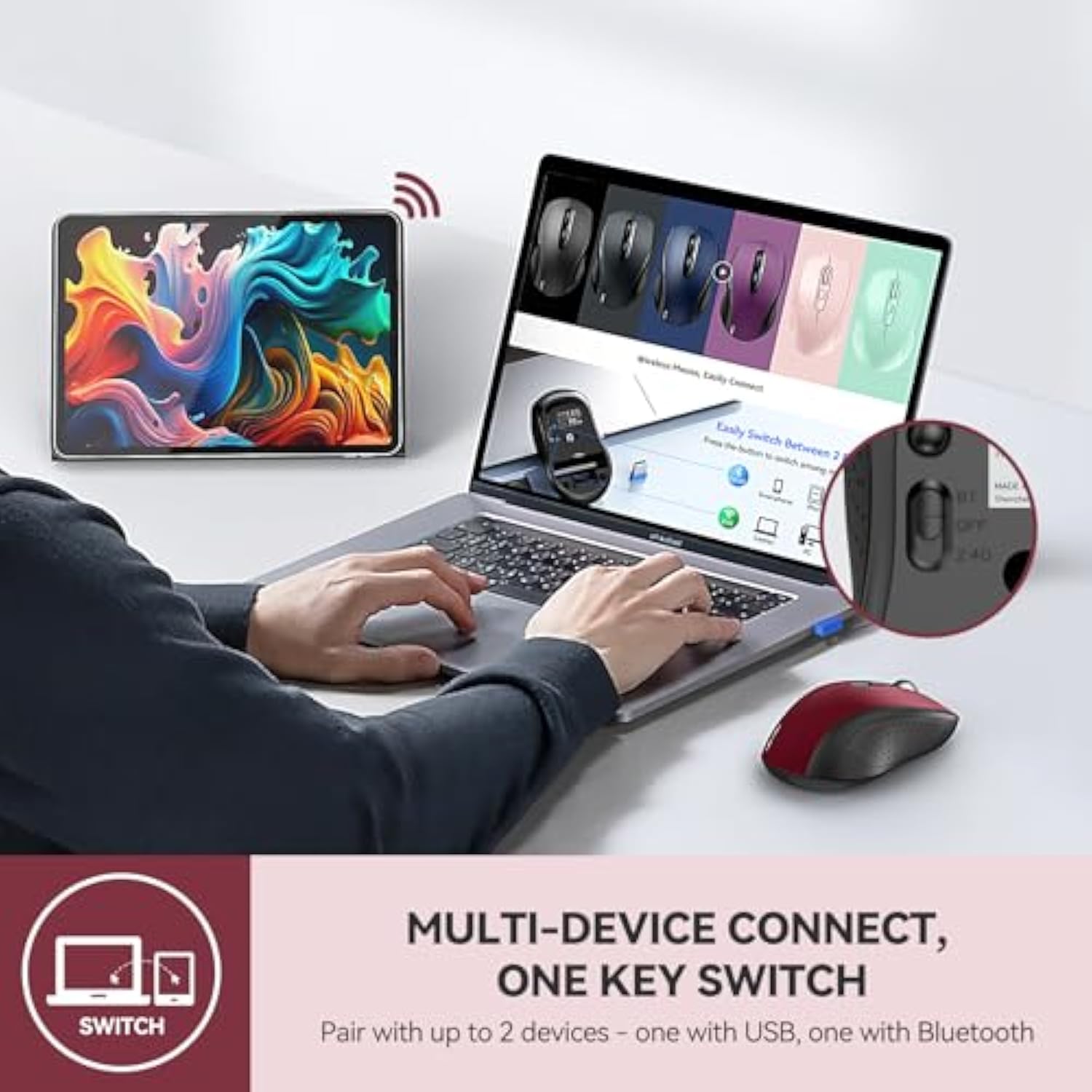 TECKNET Bluetooth Mouse, 4000DPI Wireless Mice for Laptop 2-in-1(BT 5.0/3.0+2.4Ghz) Computer Portable PC Mouse Wireless with USB Receiver for Mac