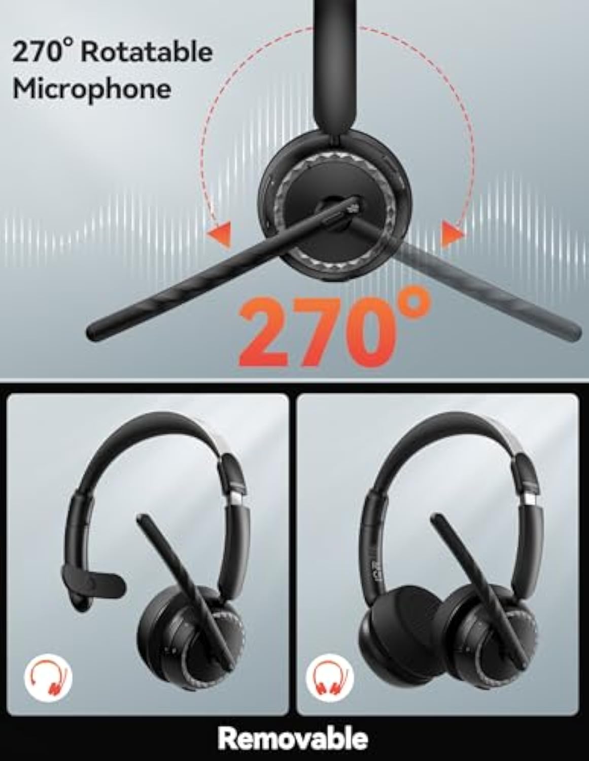 TECKNET Wireless Headset, 5.3 Bluetooth Headset with AI Noise Cancelling Mic