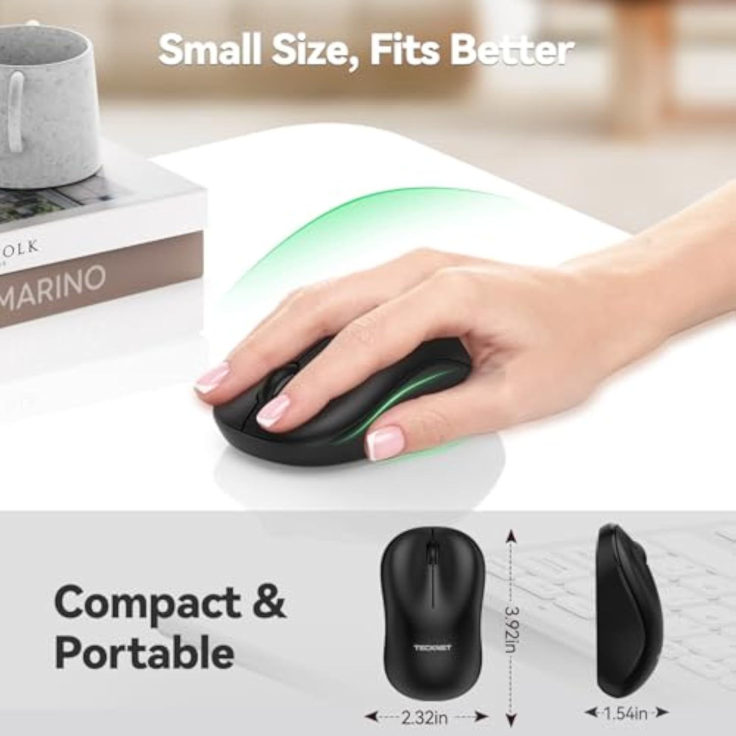 TECKNET Wireless Mouse for Laptop, 2.4G Silent Computer Mouse Quiet Click with 5 DPI Levels,Contoured Grip,Small Portable 30 Months Battery Cordless Mice for PC, Chromebook, Mac