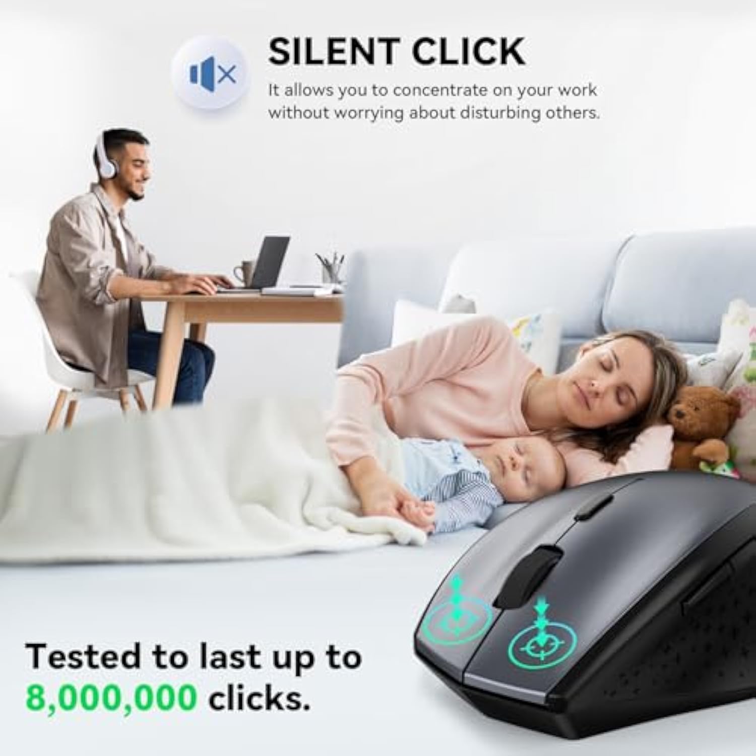 TECKNET Wireless Mouse, 2.4G USB Computer Mouse with 6-Level Adjustable 4800 DPI, Silent Quiet Click,30 Months Battery, Ergonomic Grips, 6 Buttons Portable for PC, Chromebook, Mac