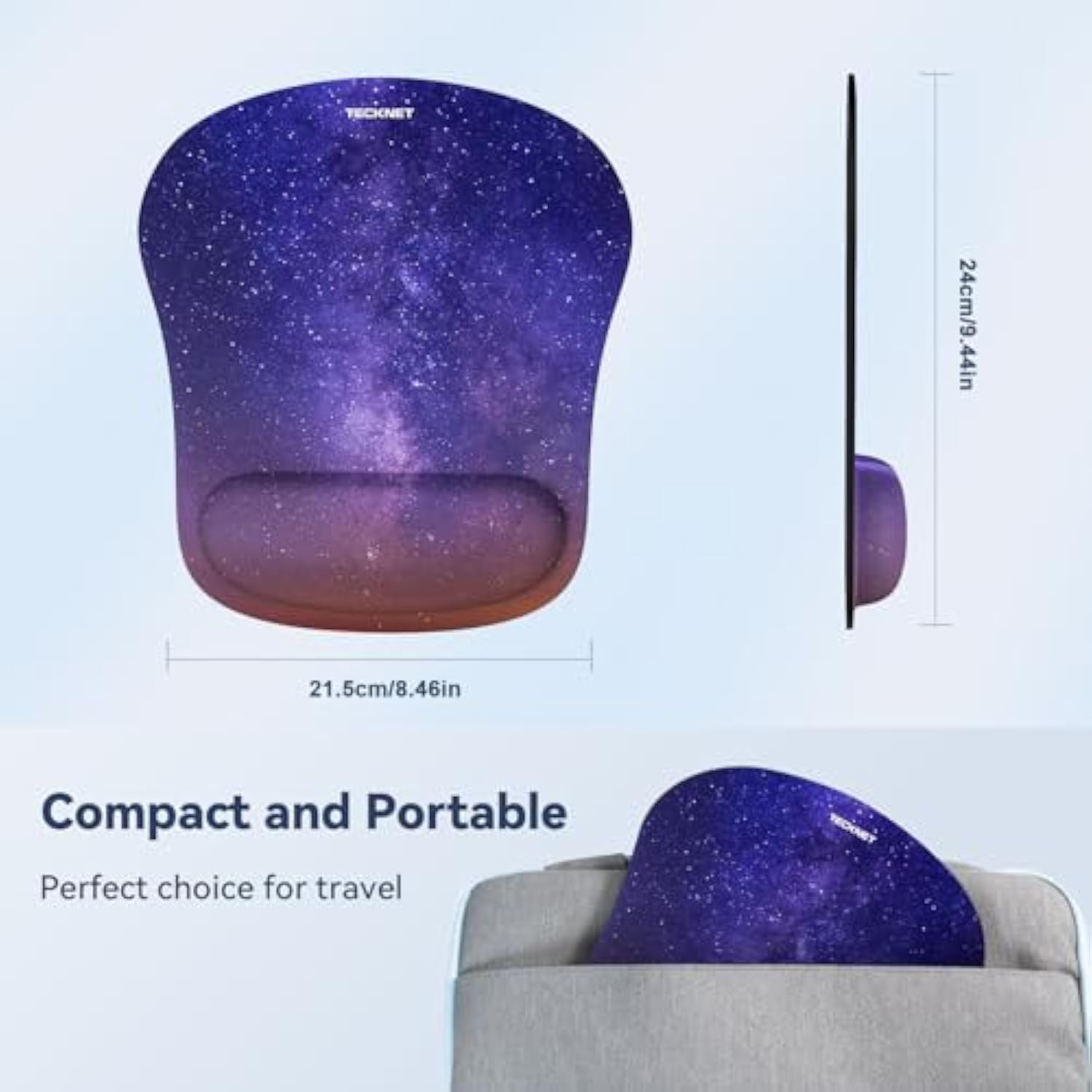 TECKNET Mouse Pad with Wrist Support, Ergonomic Gaming Mouse Pad Pain Relief, Portable Comfortable Mousepad for Computer, Laptop, Office, Home - Non-Slip Base, Waterproof Surface