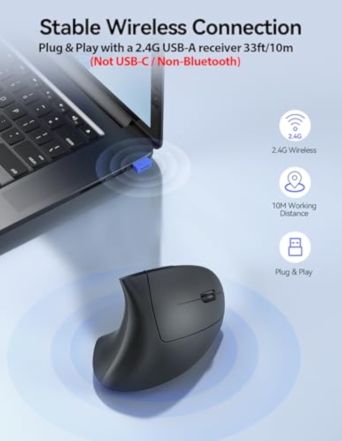 TECKNET Ergonomic Mouse Wireless, Echargeable Mouse Wireless Silent for Carpal Tunnel Right Hand, 2.4GHz USB-A Vertical Mouse for Laptop,5 Adjustable 4800 DPI, Computer,MacBook, Desktop(Not-USB-C)