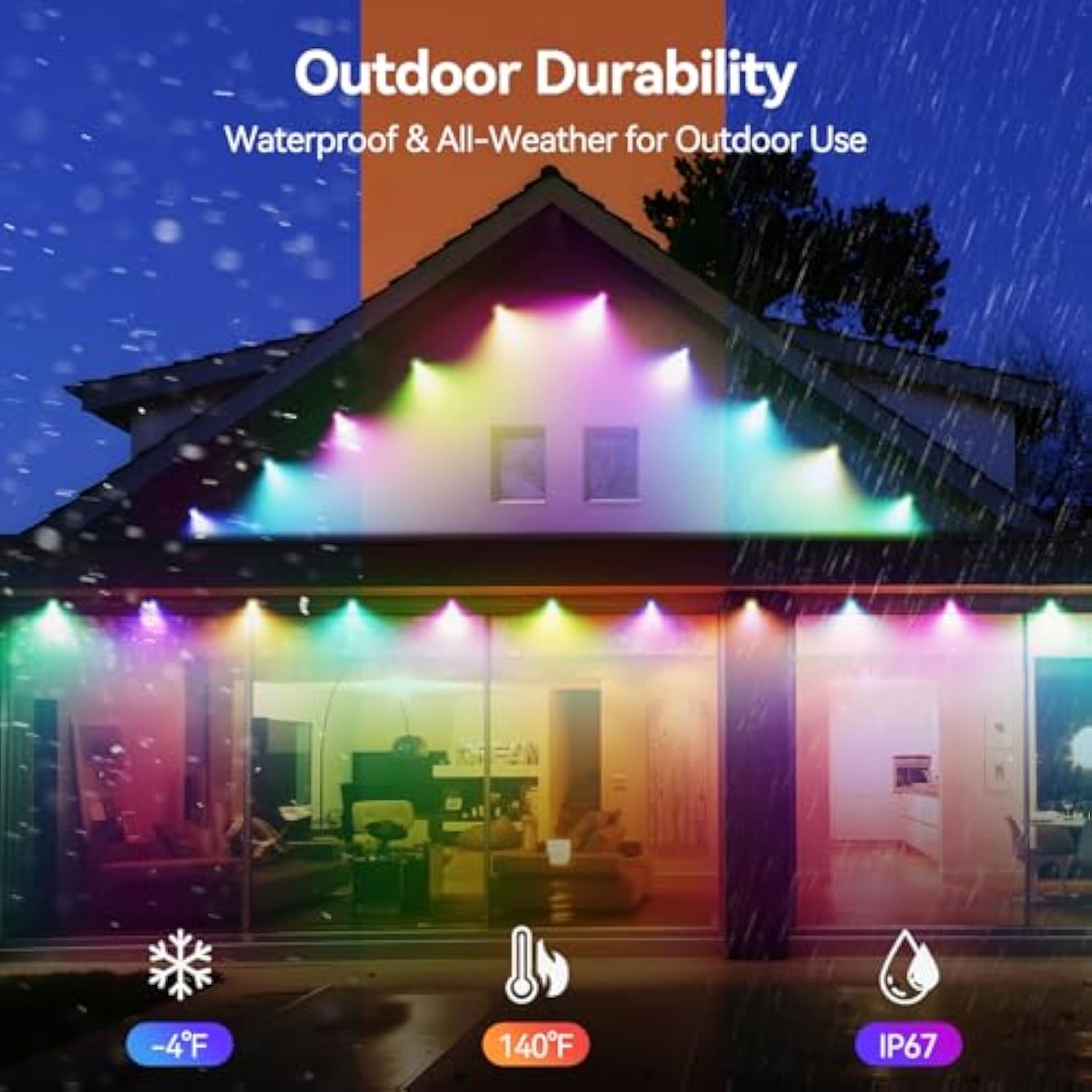 TECKNET 100FT Outdoor Smart RGBIC LED Lights – Preset/DIY Modes, Music Sync, IP67 Waterproof (Holiday/Party)