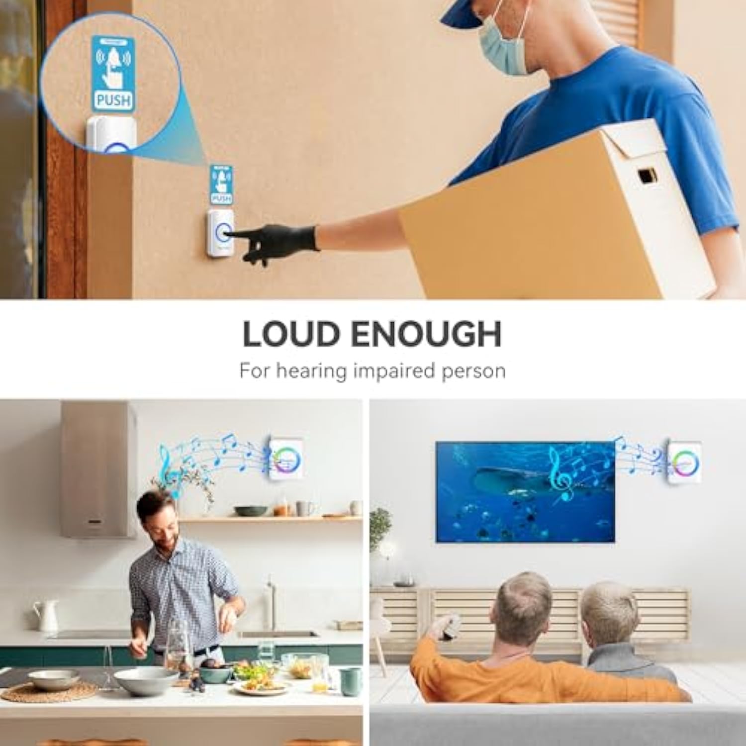 TECKNET Wireless Doorbells for Home, IP65 Waterproof Door Bell 1300ft Range, 0-120dB Classroom Doorbell Kits with 60 Chimes & 5 Volume Levels, RGB Flashing for Hearing Impaired with 2 Receivers