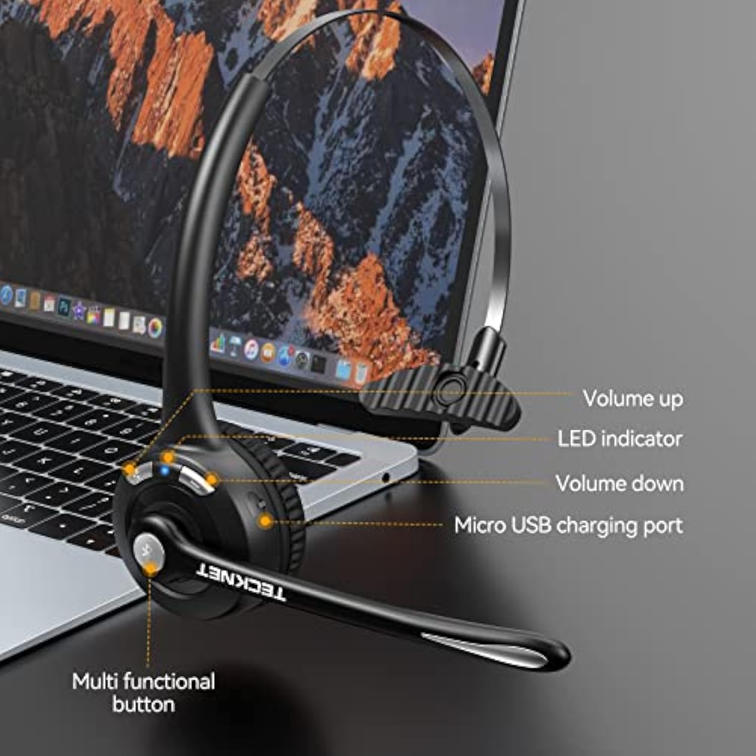 TECKNET Bluetooth Headset, Wireless On Ear Headphones with Noise Cancelling Microphone for Trucker, Hand Free Wireless Headset with Mute Mic for Phone