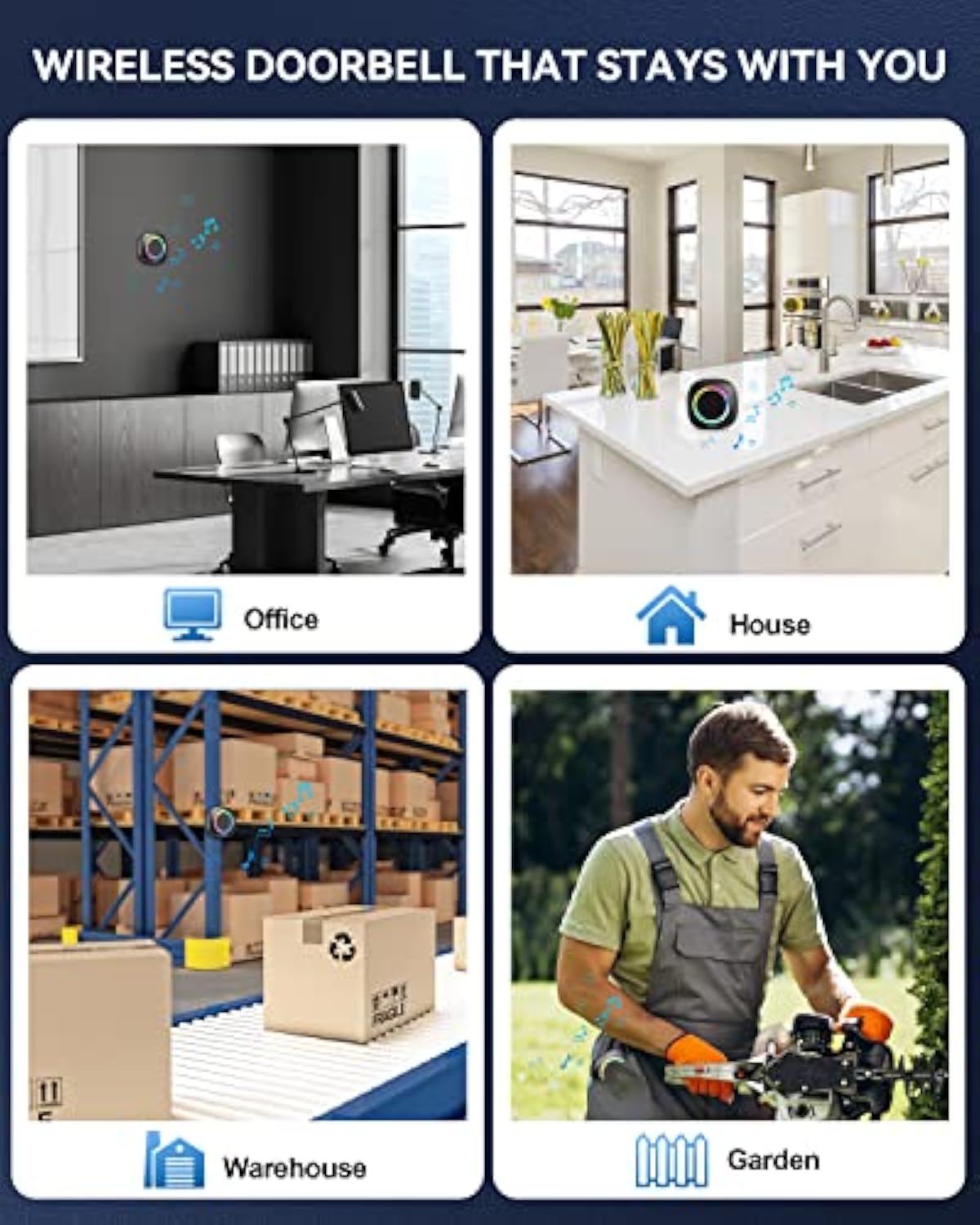 TECKNET Wireless Doorbell with 2 Portable Receivers, Battery Powered Doorbell with RGB Light, IP66 Waterproof Door Chime Kit, 1300ft Wireless Range, 0-110dB & 60 Chimes, 36-Month Long Battery Life