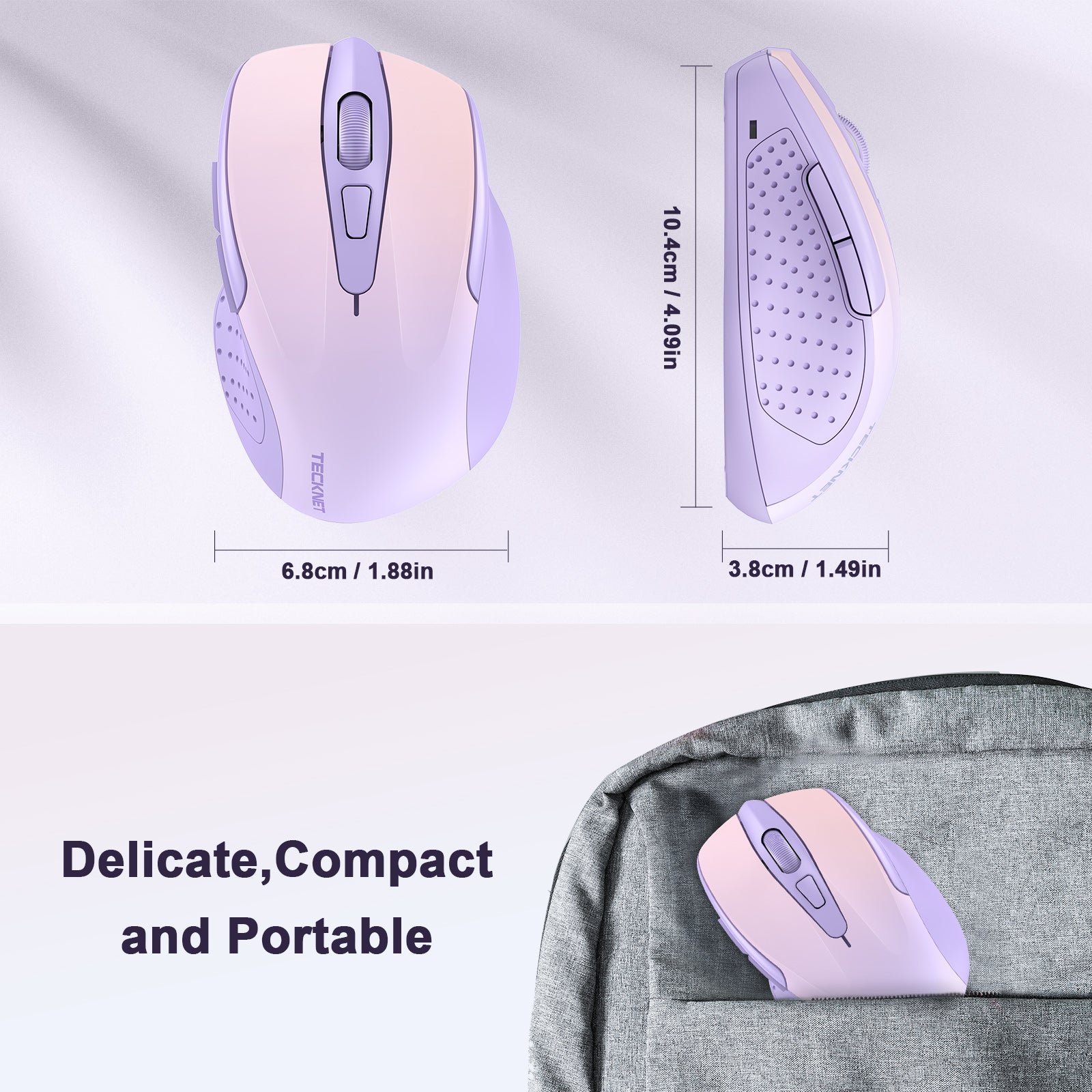 TECKNET Wireless Mouse, 2.4G Ergonomic Optical Mouse, Computer Mouse for Laptop, PC, Computer, Chromebook, Notebook, 6 Buttons, 24 Months Battery Life, 4000 DPI, 6 Adjustment Levels