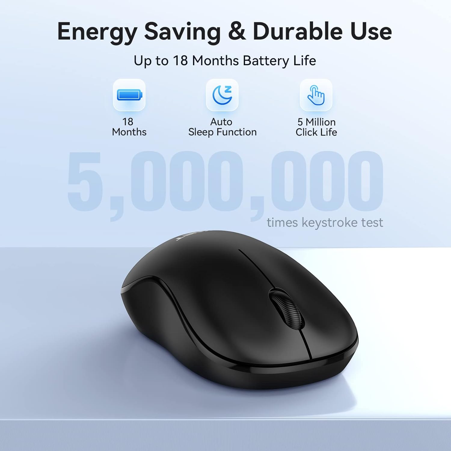 TECKNET Wireless Mouse for Laptop, 2.4G Silent Computer Mouse Quiet Click with 5 DPI Levels,Contoured Grip,Small Portable 30 Months Battery Cordless Mice for PC, Chromebook, Mac -Black